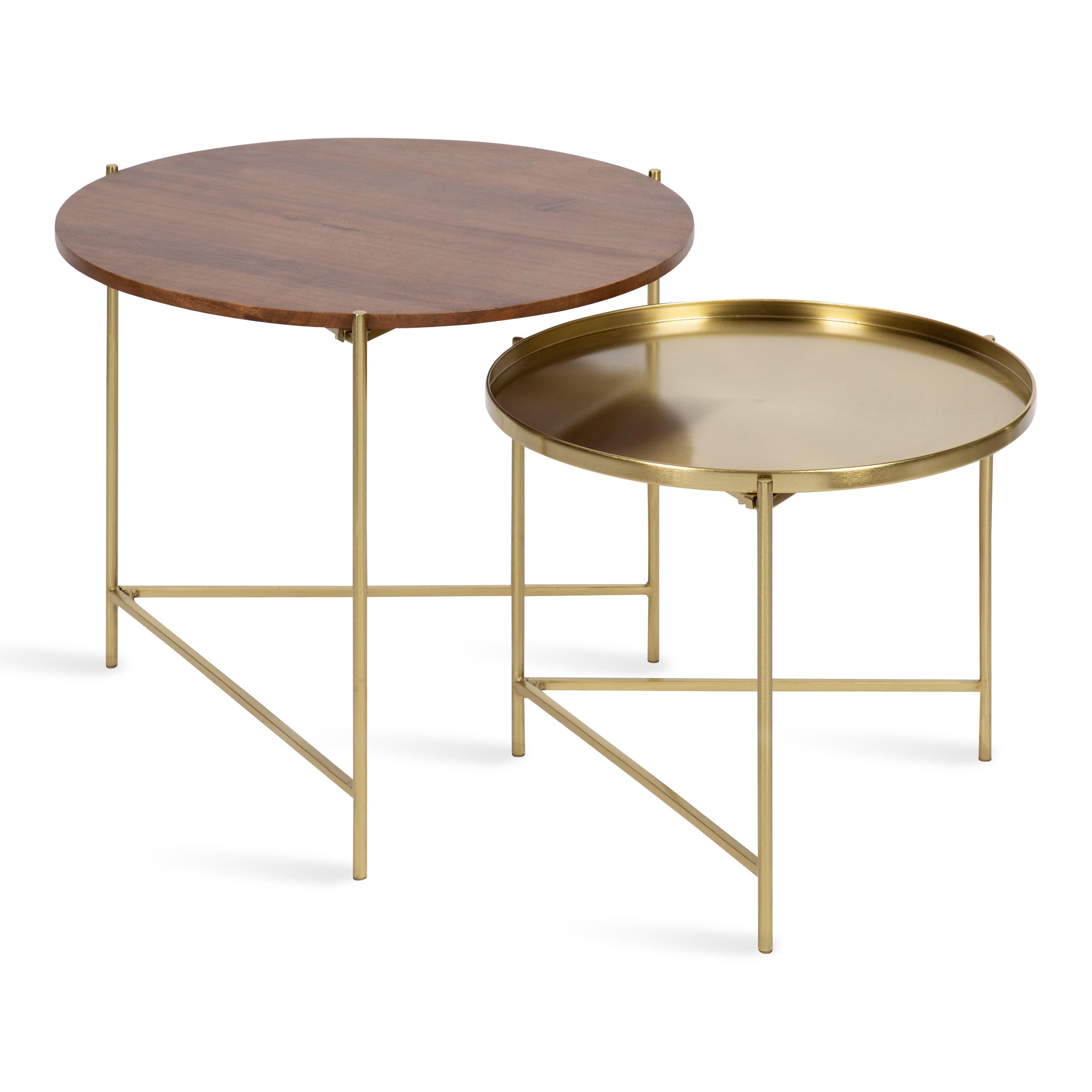 Kate and Laurel Ulani Round Wood Nesting Table, 2 Piece, Walnut Brown and Gold