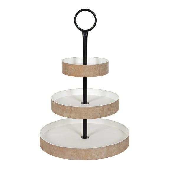 Kate and Laurel Woodmont Tray, 3 Tier, Rustic Brown and White