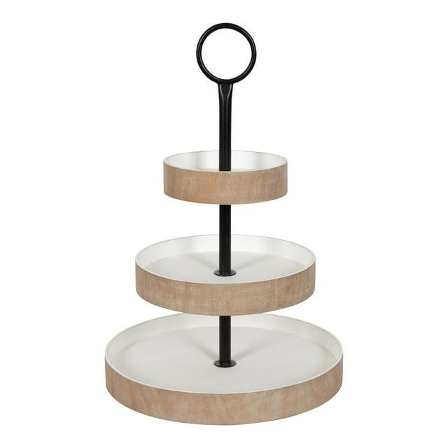 Kate and Laurel Woodmont Tray, 3 Tier, Rustic Brown and White