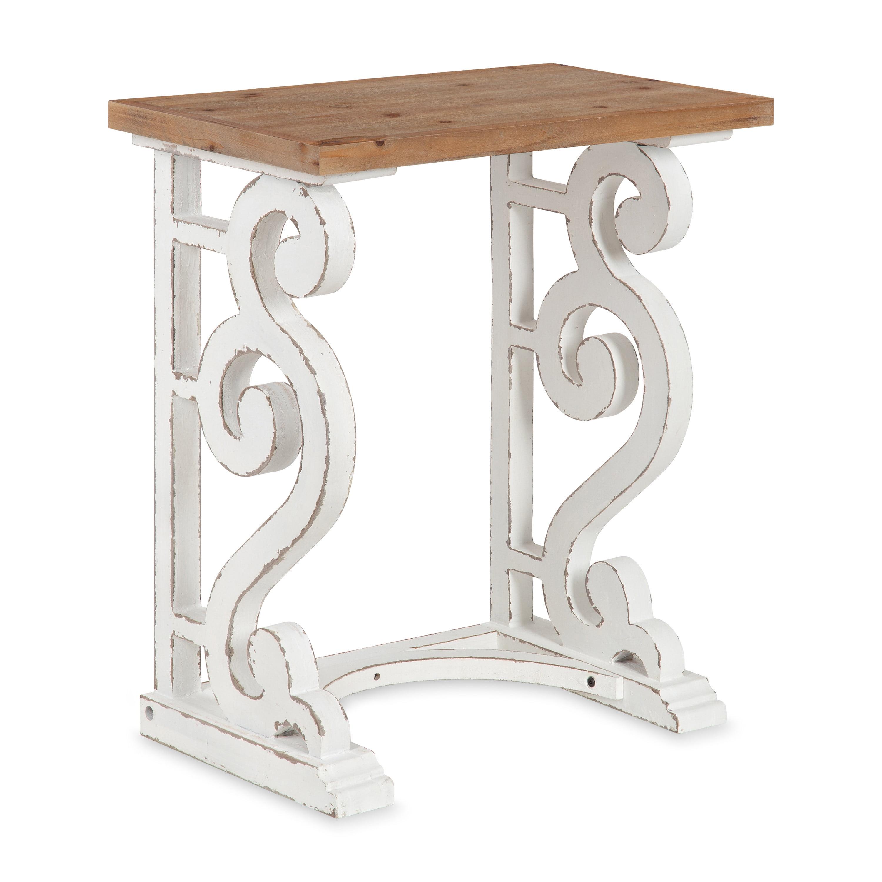 Rustic Brown and White Solid Wood Farmhouse Chic Side Table