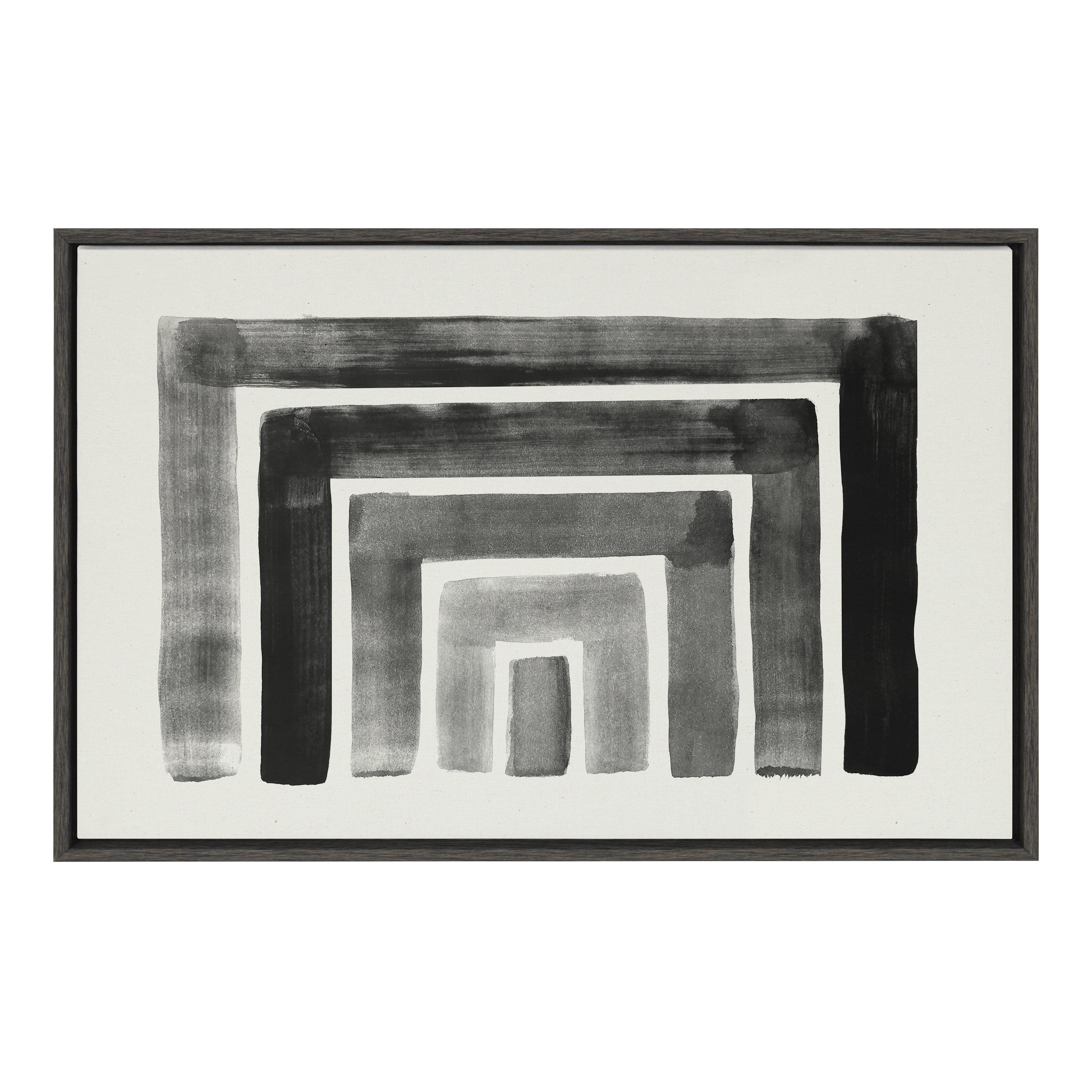 Kate and Laurel Sylvie MCM Abstract Rainbow Black Framed Canvas by The Creative Bunch Studio, 23x33, Dark Gray