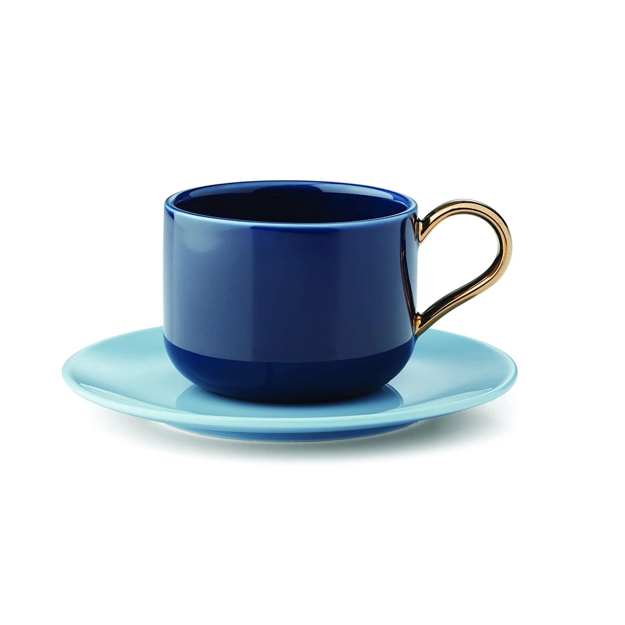 Navy and Light Blue Porcelain Cup and Saucer Set