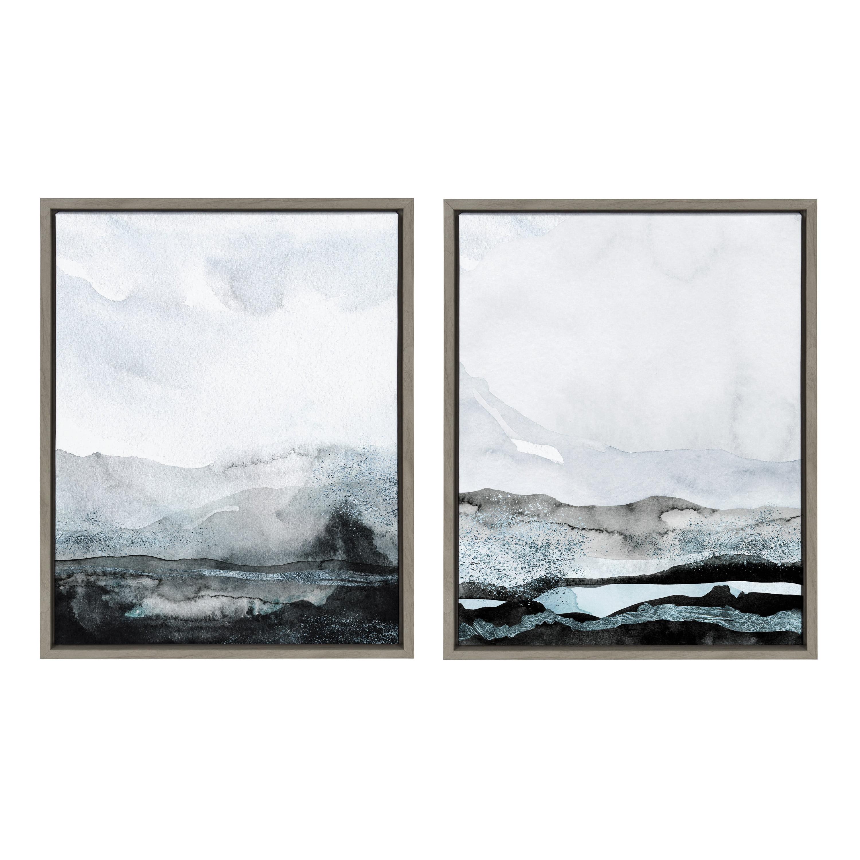 Sylvie Blue Layers Abstract Canvas Art Set with Gray Frame