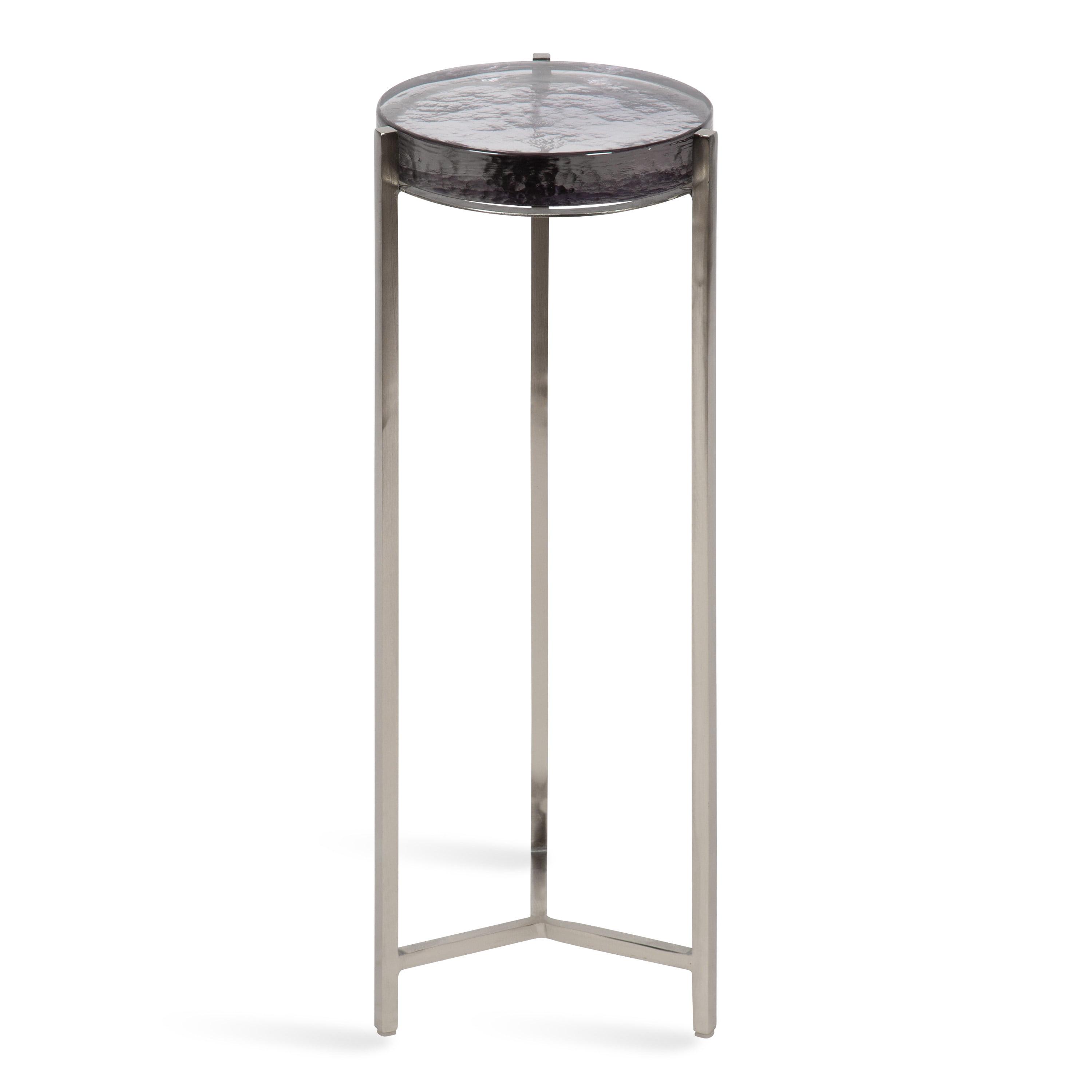 Elegant Round Wood and Glass Drink Table, 11.6" x 25.4"