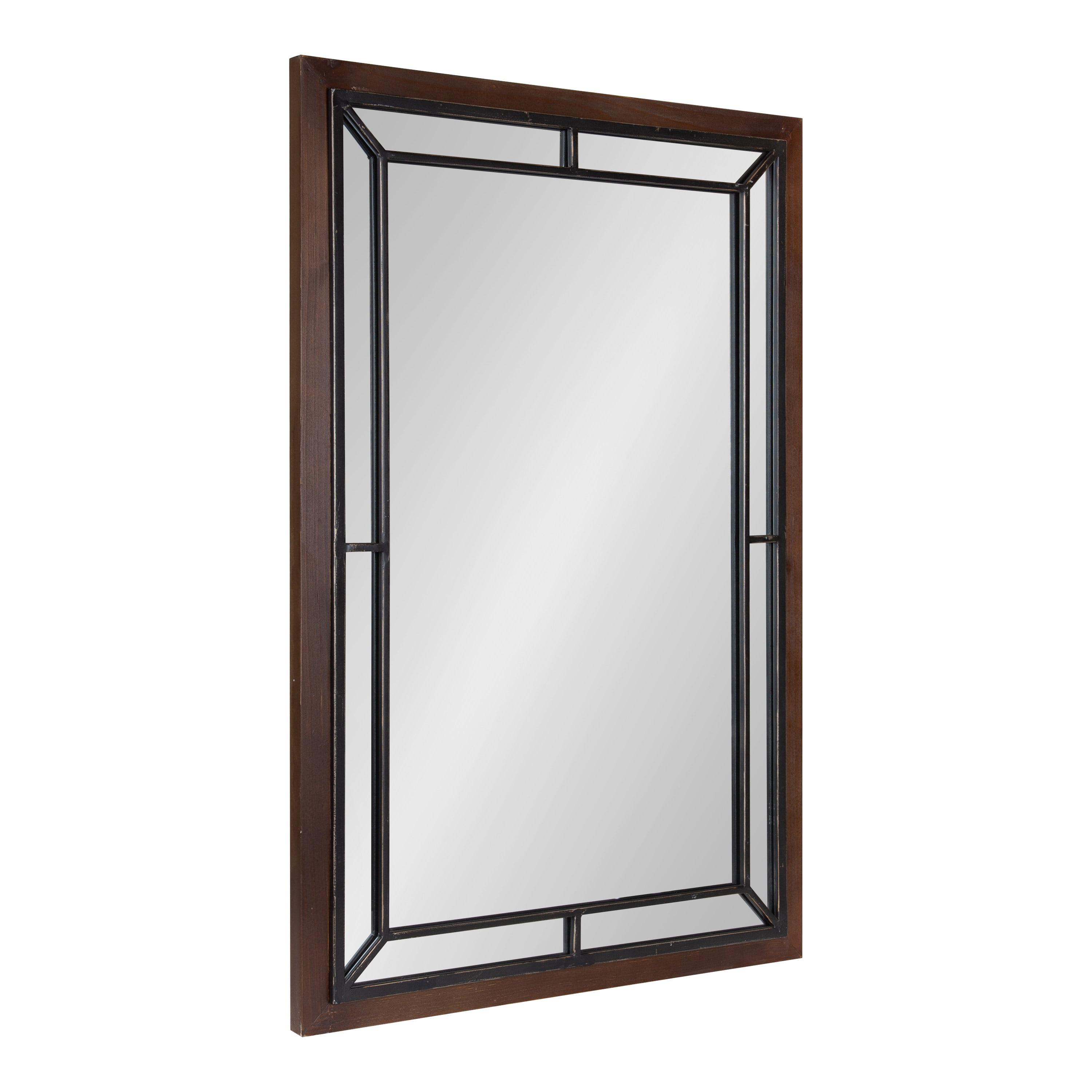 Kate & Laurel All Things Decor 24" x 36" Audubon Rectangle Wall Mirror Rustic Brown : Vintage Farmhouse Style, MDF Frame