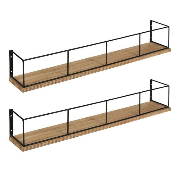24" x 4" 2pc Decorative Wall Shelf Set Brown/Black - Uniek: Kate & Laurel No Assembly, Wood & Metal