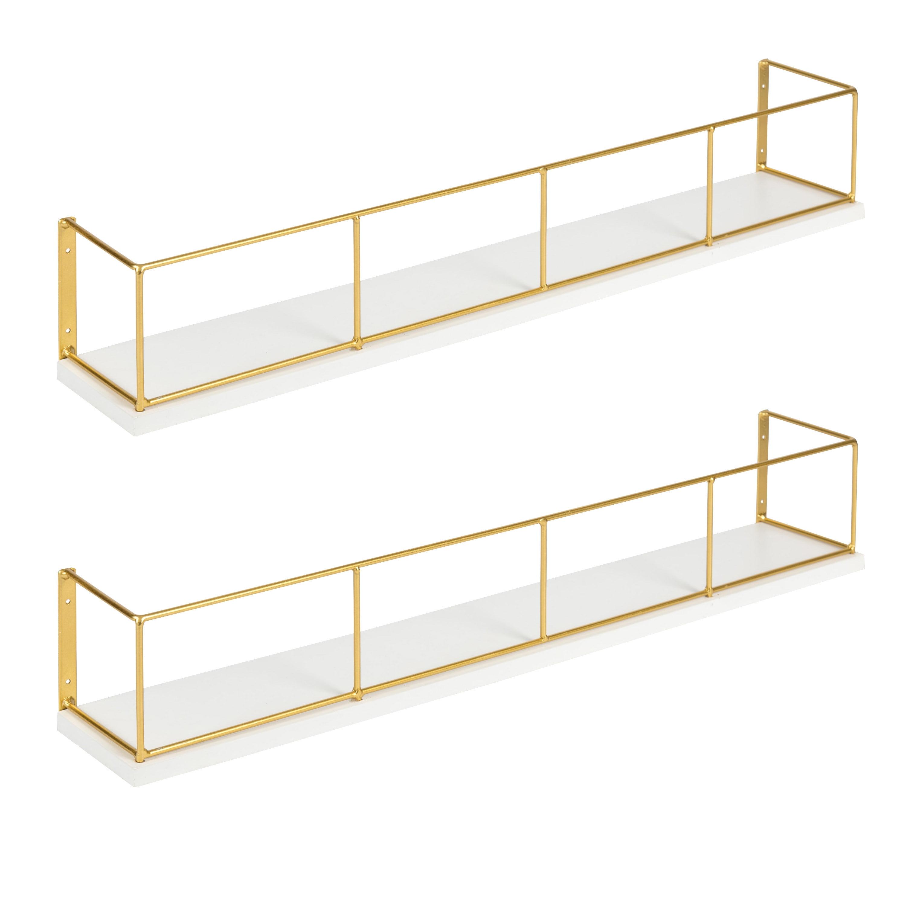 Chic Modern White and Gold Wood-Metal 24" Floating Shelves, 2-Pack
