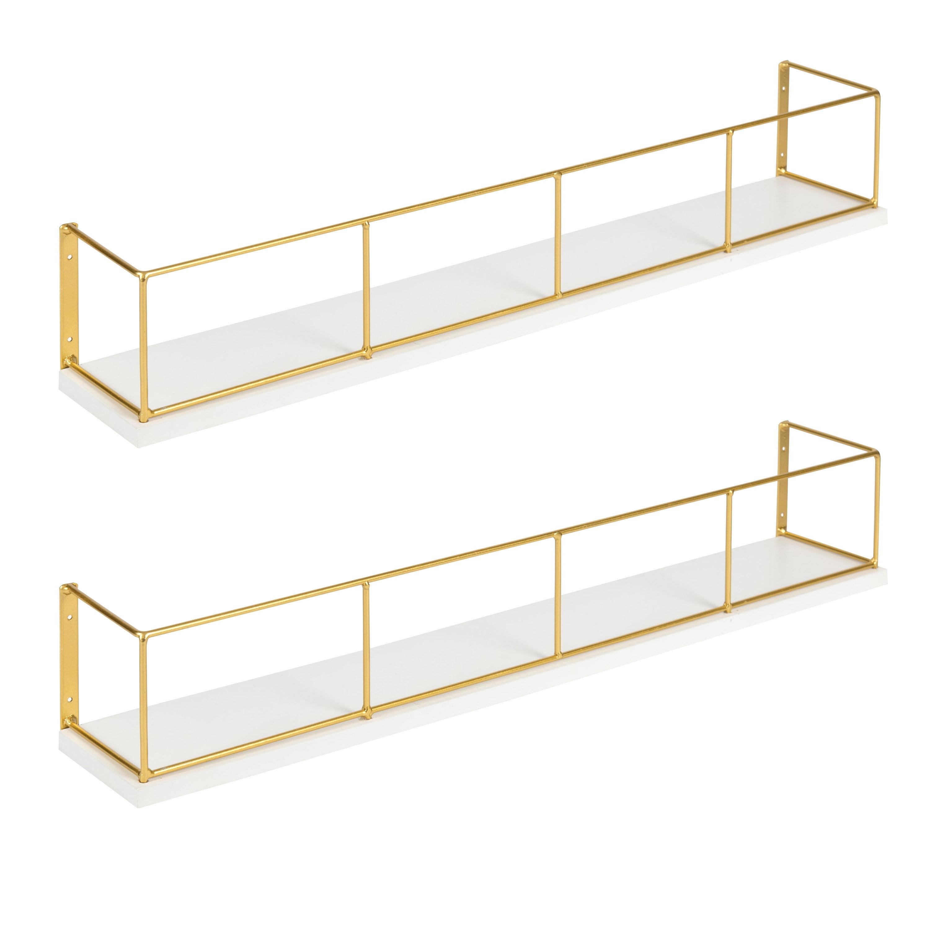 24" x 4" 2pc Decorative Wall Shelf Set White/Gold - Uniek