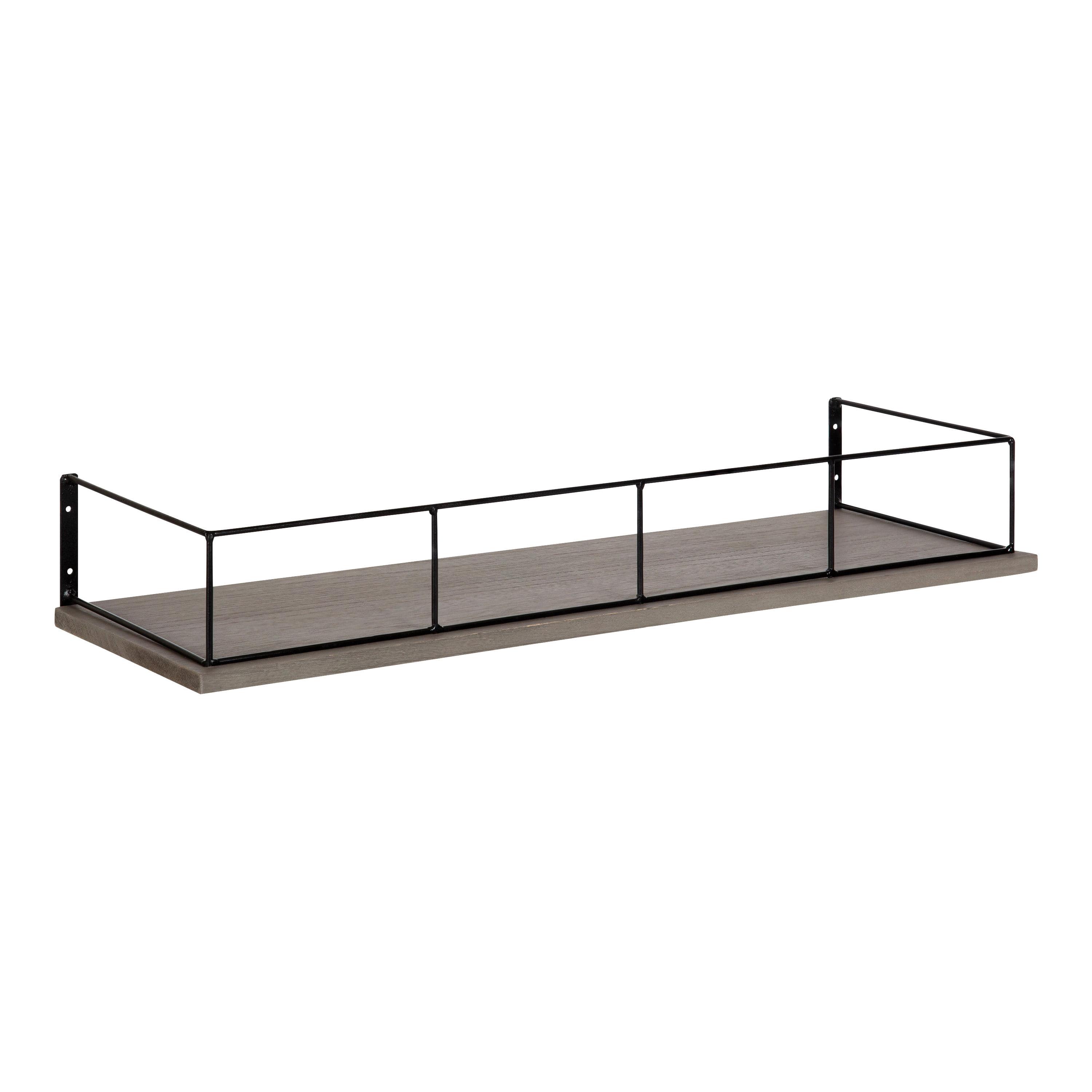 Gray 24" Floating Wood Wall Shelf with Black Frame