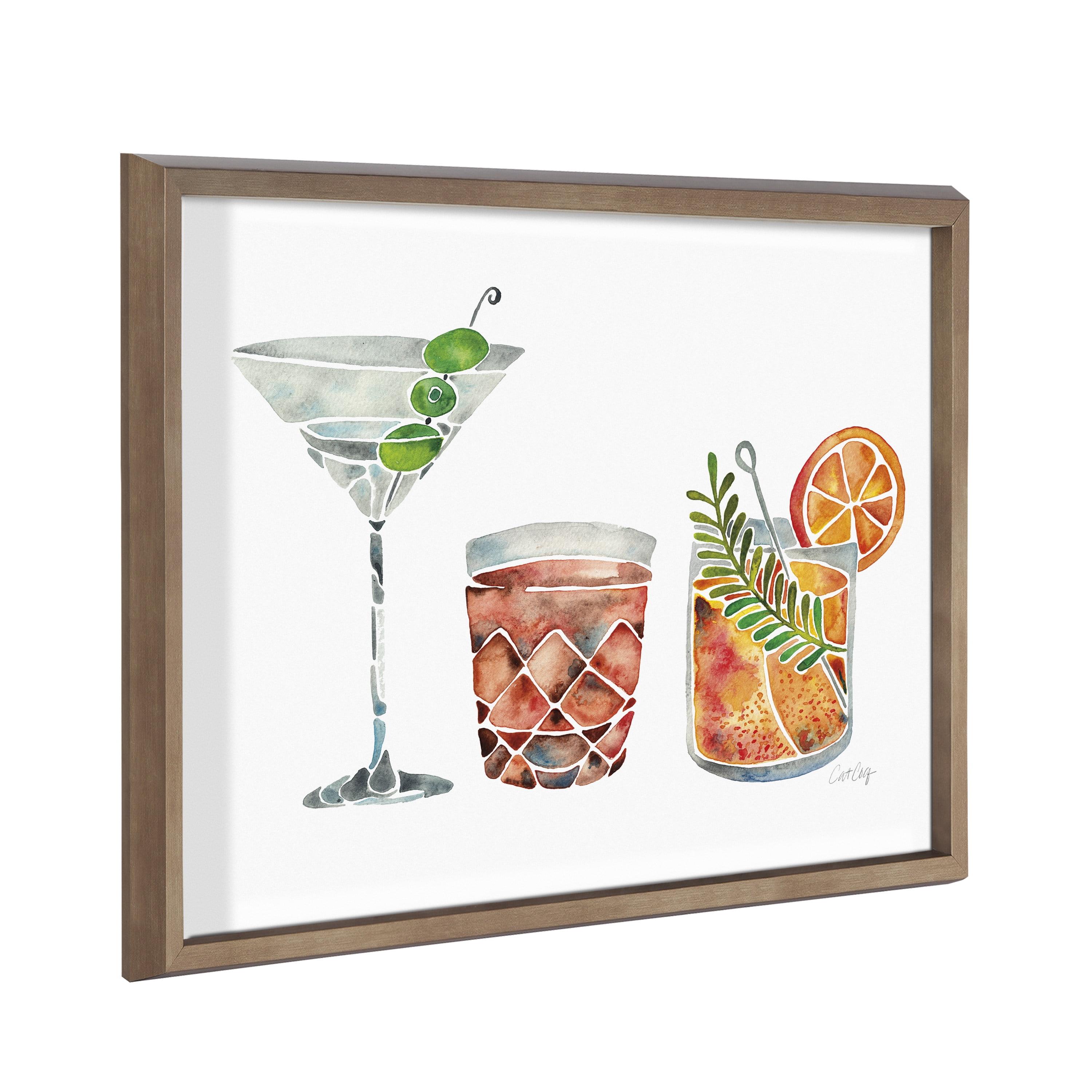 Classic Cocktails Framed Glass Wall Art with Gold Frame