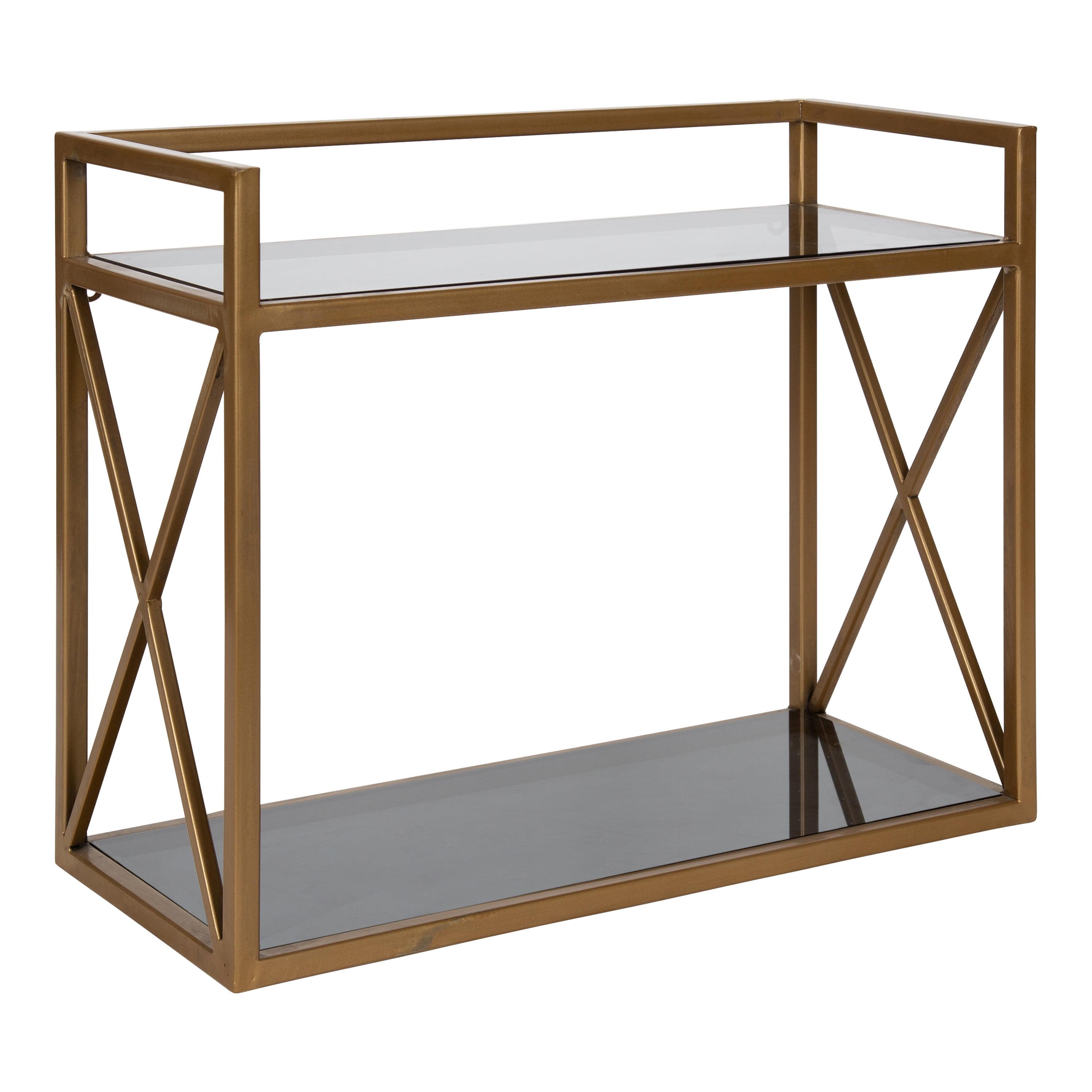 Kate & Laurel 18" x 8" x 15" Blex Metal and Glass Wall Shelf Gold -  All Things Decor: Floating, Tiered Storage