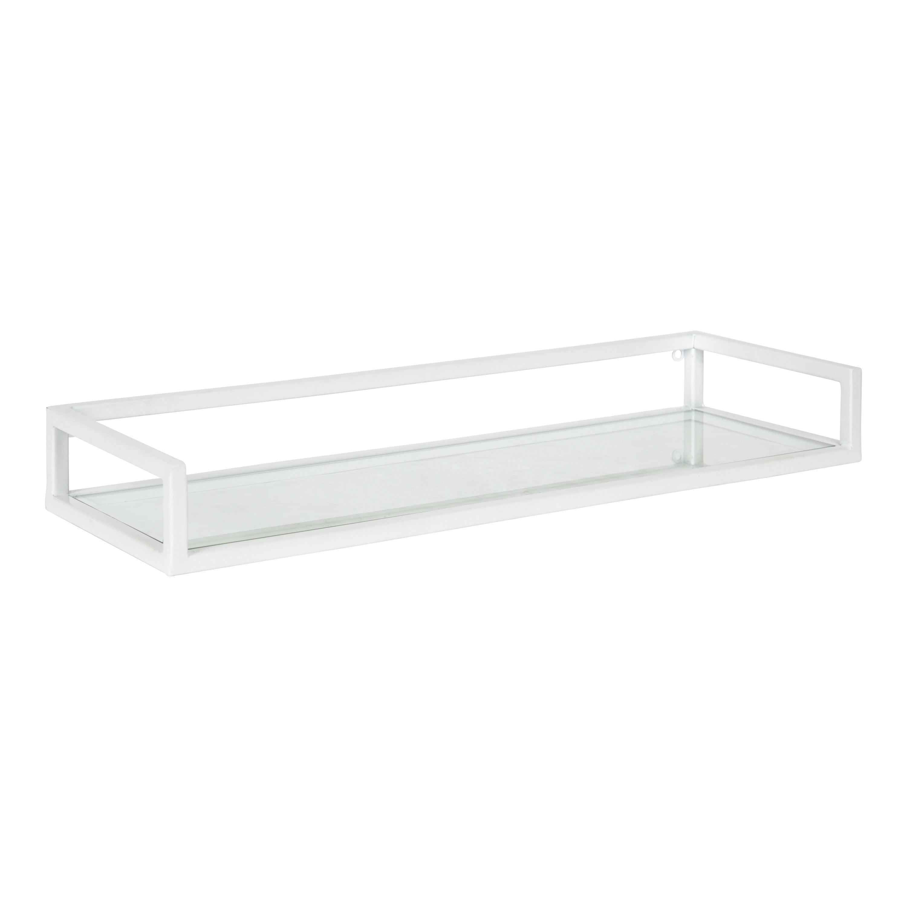 24" x 8" x 3" Blex Metal and Glass Wall Shelf White - Kate & Laurel All Things Decor: No Assembly, Open Shelving Design