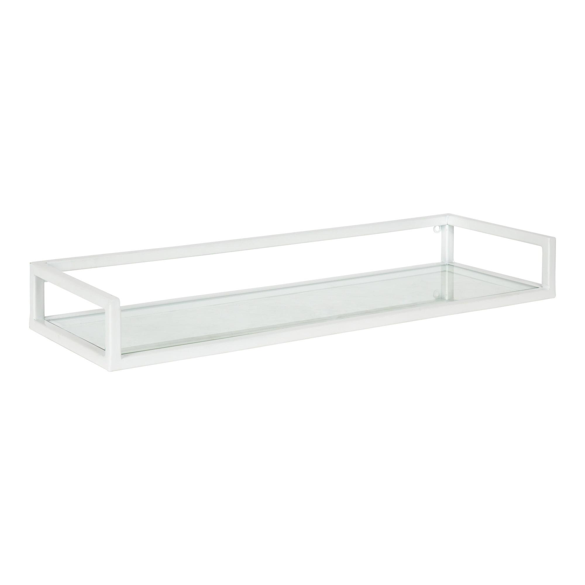 24" x 8" x 3" Blex Metal and Glass Wall Shelf White - Kate & Laurel All Things Decor: No Assembly, Open Shelving Design