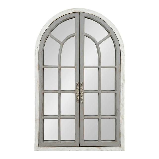 28" x 44" Boldmere Wood Windowpane Arch Mirror White/Gray - Kate and Laurel
