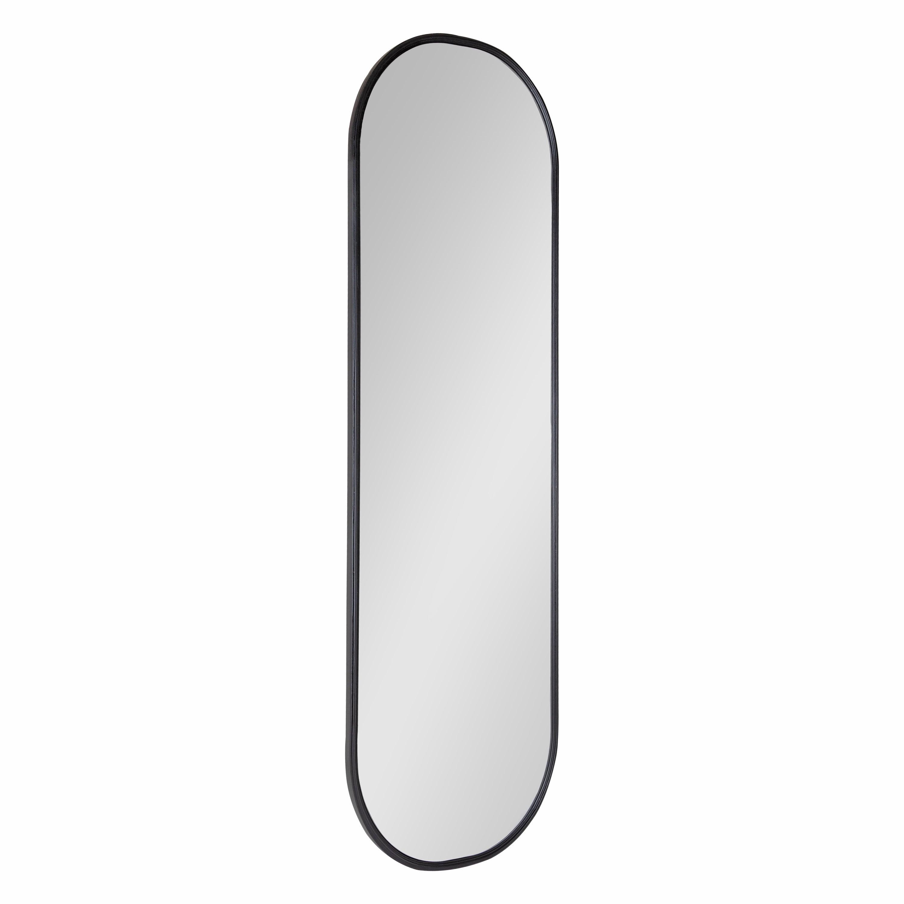 Kate and Laurel Caskill Modern Oval Mirror, 16" x 48", Black, Capsule-Shaped Accent Mirror for Entryway, Living Room, or Bathroom