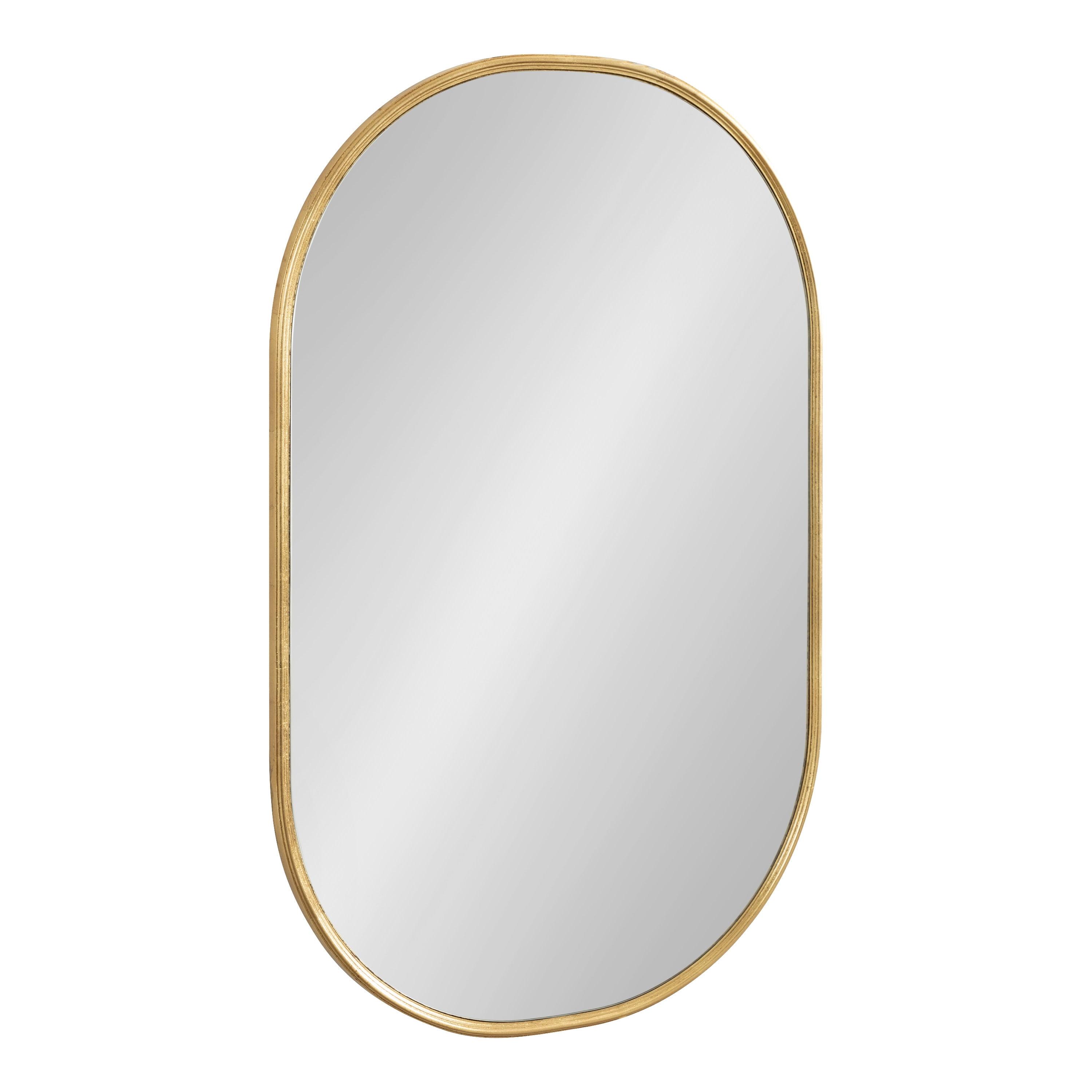 Gold Oval Glass Wall Mirror with Thin Frame, 34" x 22"