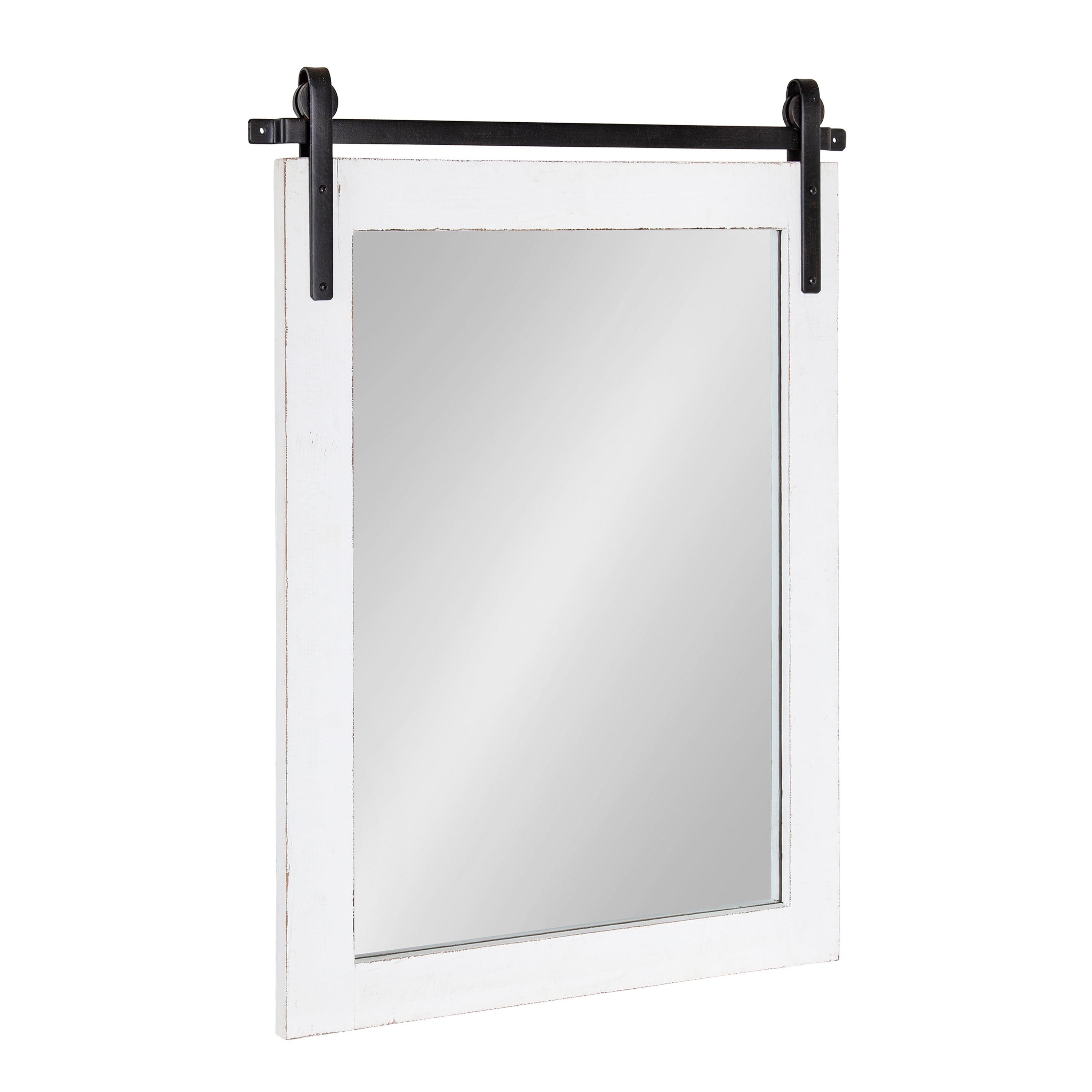 Kate and Laurel Cates Farmhouse Wood Framed Wall Mirror, 18 x 26, White, Barn Door-Inspired Rustic Mirrors for Wall