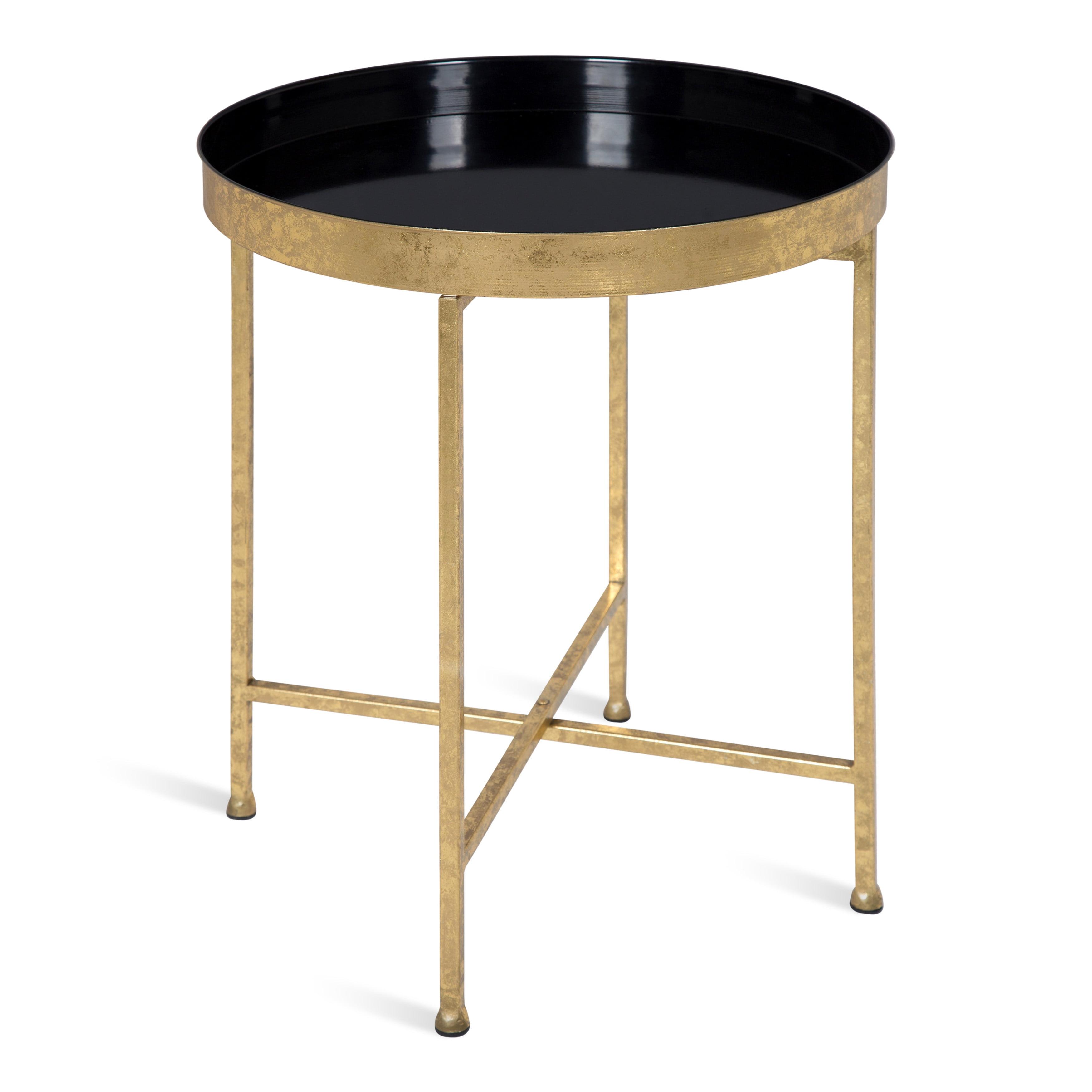 Kate and Laurel Celia Round Metal Side Table, 18.25x18.25x22, Black and Gold