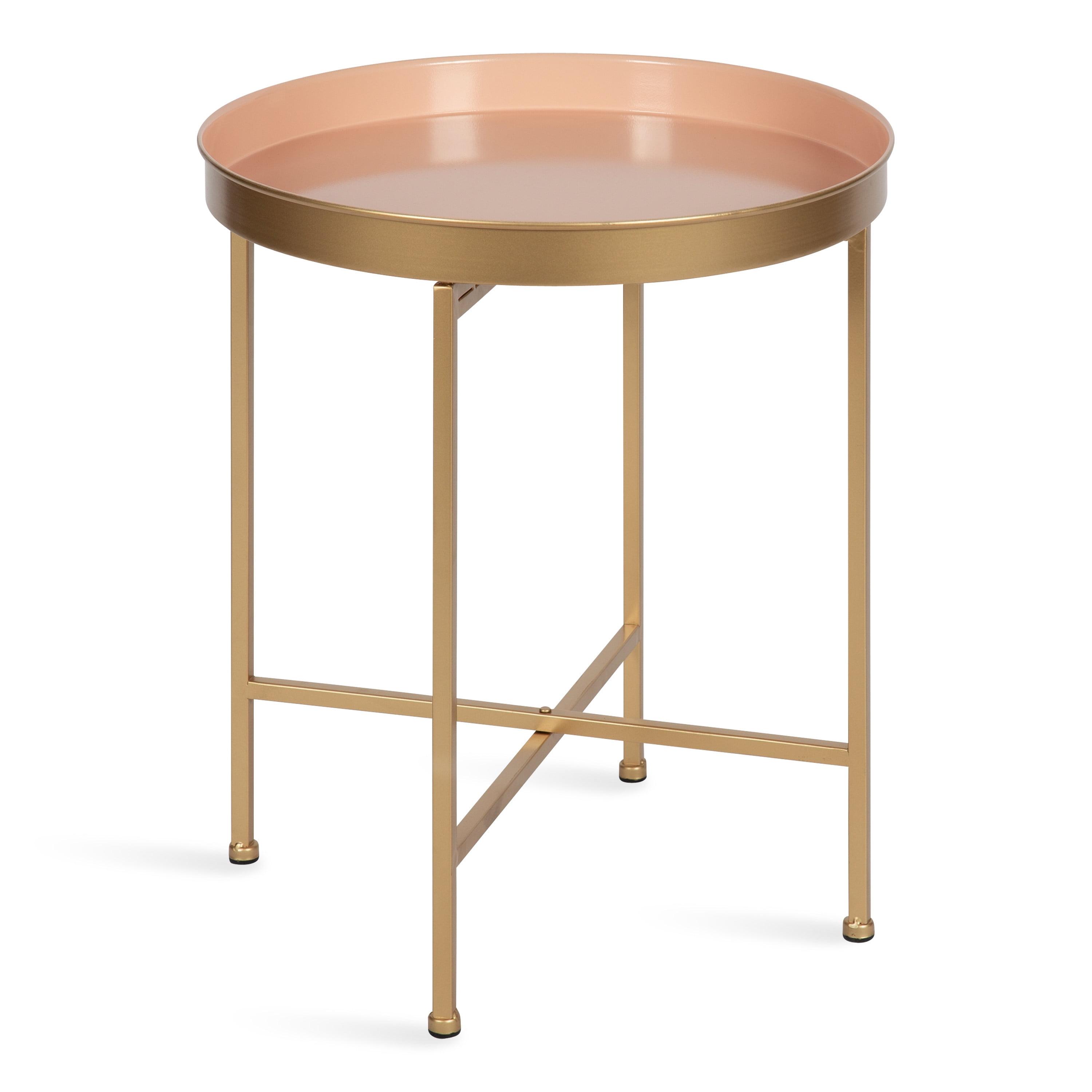 Kate and Laurel Celia Round Metal Side Table, 18.25x18.25x22, Pink and Gold