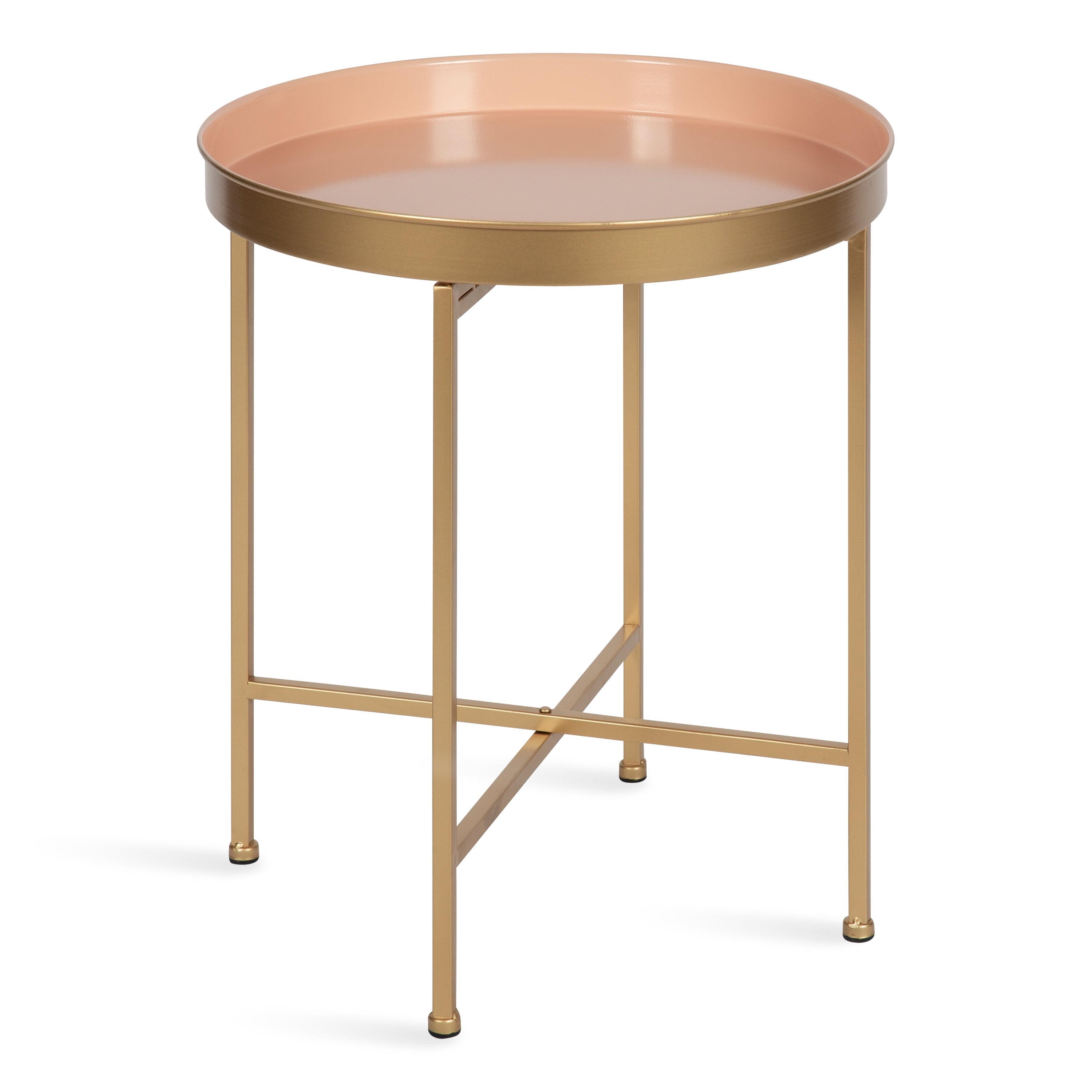 Celia Round Gold & Pink Metal Side Table, 21" Glam Accent