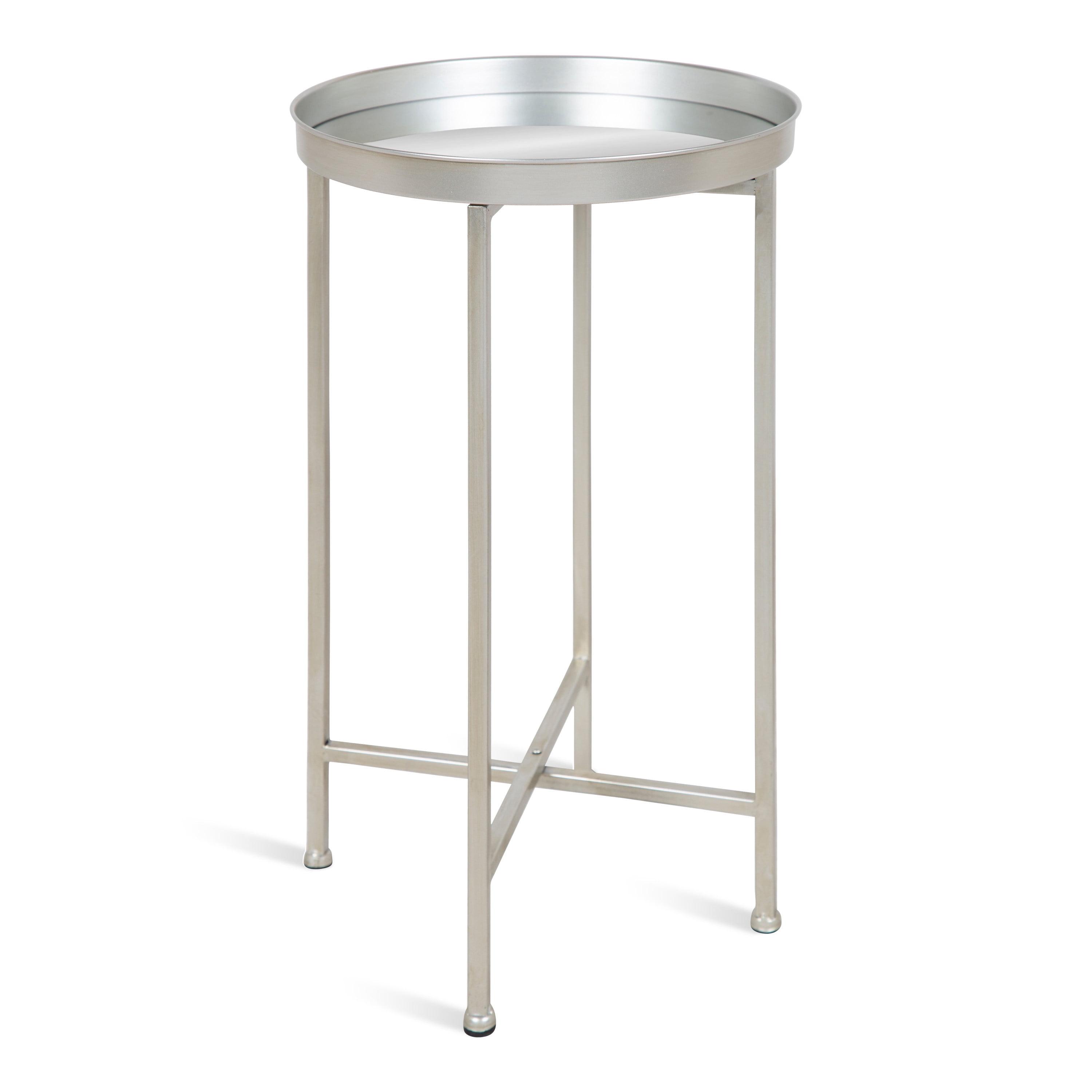 Kate and Laurel Celia Modern Folding Metal Side Table, 14 x 14 x 25.75, Silver, Decorative Space Saving End Table for Hosting, Storage, and Display
