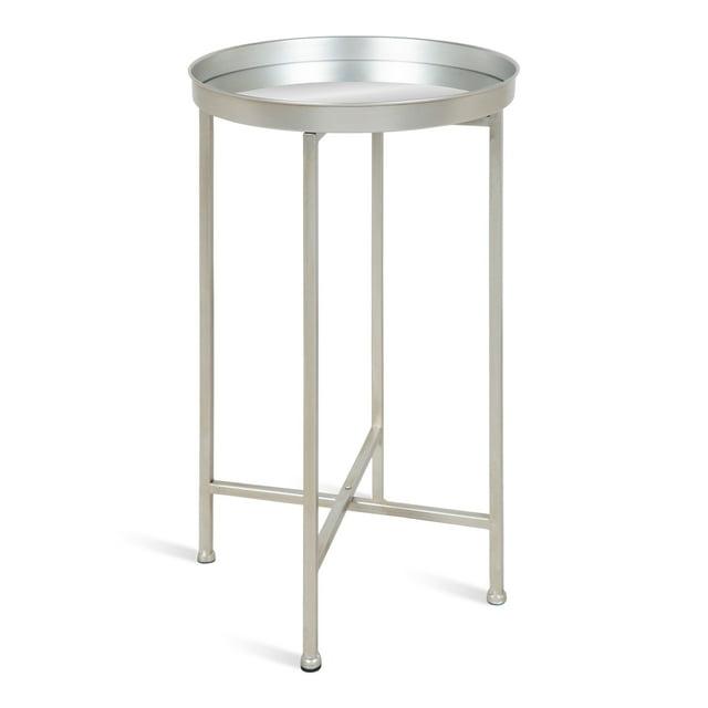 Kate and Laurel Celia Modern Folding Metal Side Table, 14 x 14 x 25.75, Silver, Decorative Space Saving End Table for Hosting, Storage, and Display