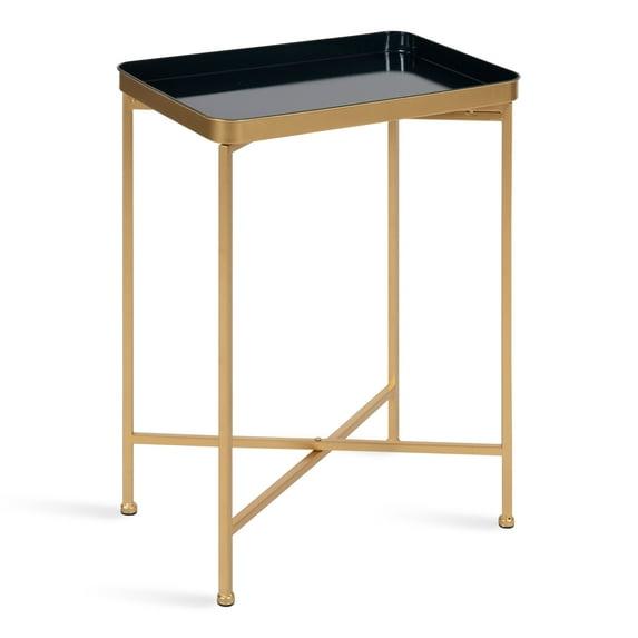 Kate and Laurel Celia Rectangle Metal Side Table, 18x12x26, Navy Blue and Gold
