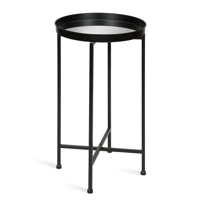 Kate and Laurel Celia Round Metal Tea Table, 14x14x25.75, Black and Mirror