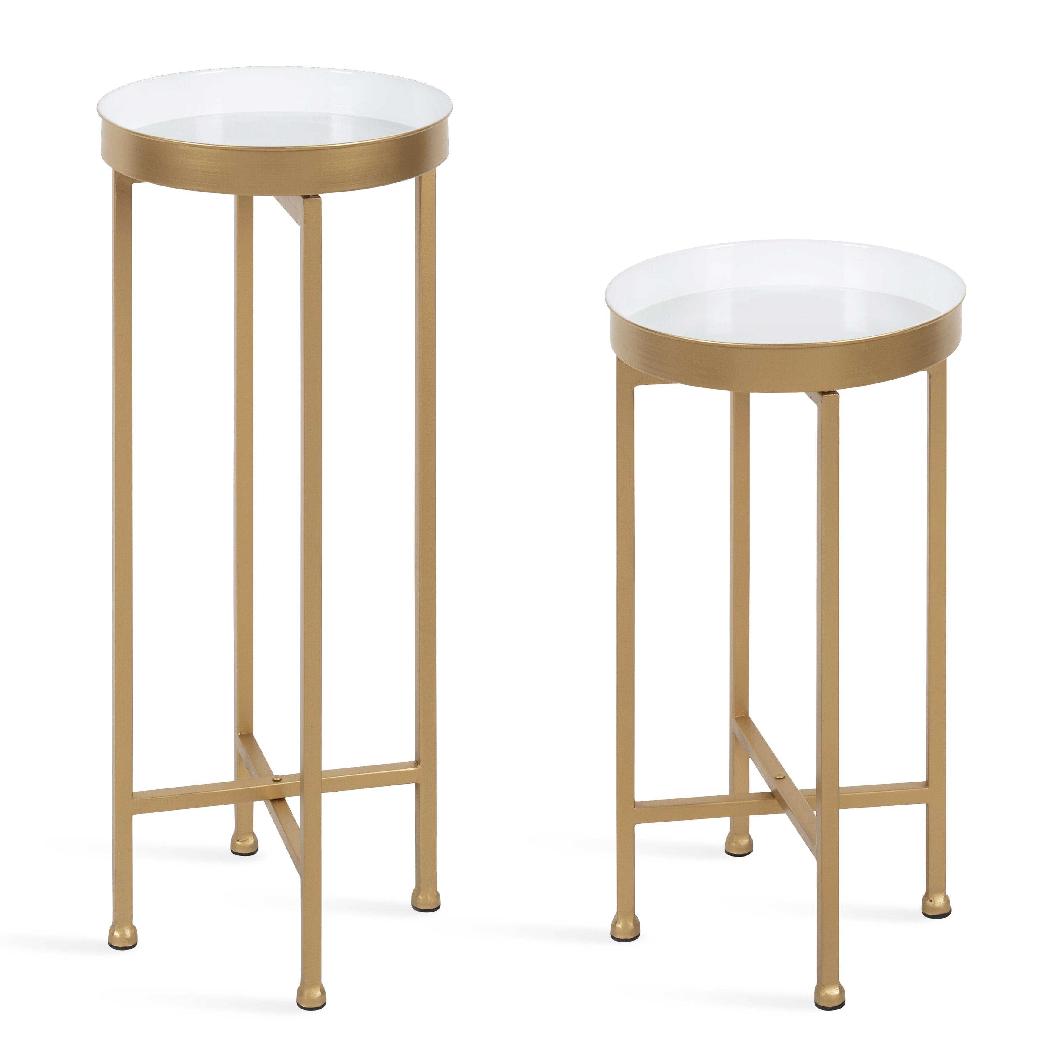 Kate and Laurel Celia Round Metal Nesting Table, 2 Piece, White and Gold