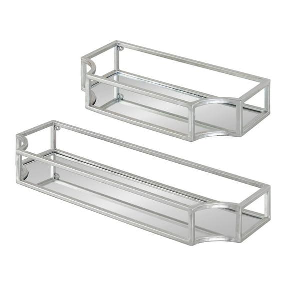 Kate & Laurel All Things Decor 2pc Ciel Metal Wall Shelf Set Silver - Geometric Design, Glass Surface, No Assembly Required