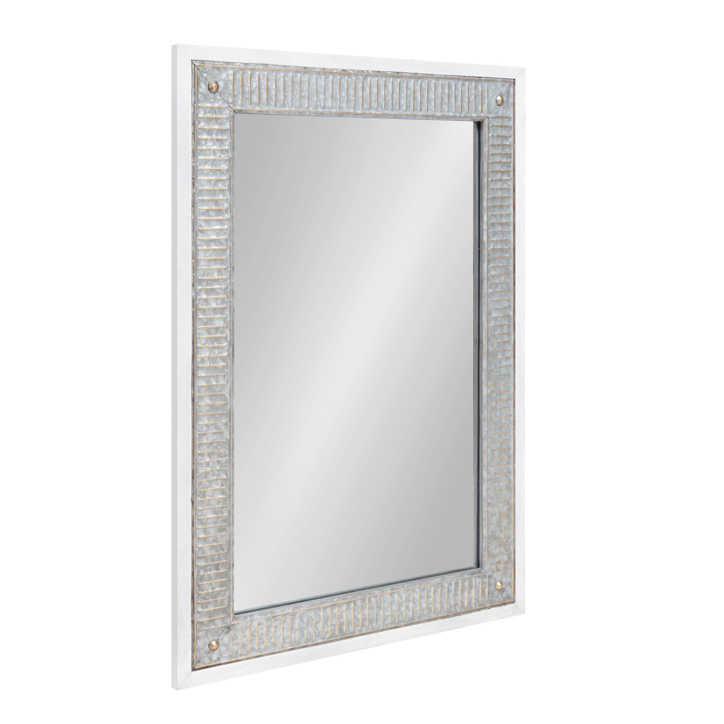Kate and Laurel Deely Farmhouse Wall Mirror, 27 x 39, White and Silver, Rustic Wall Decor with Galvanized Metal Frame