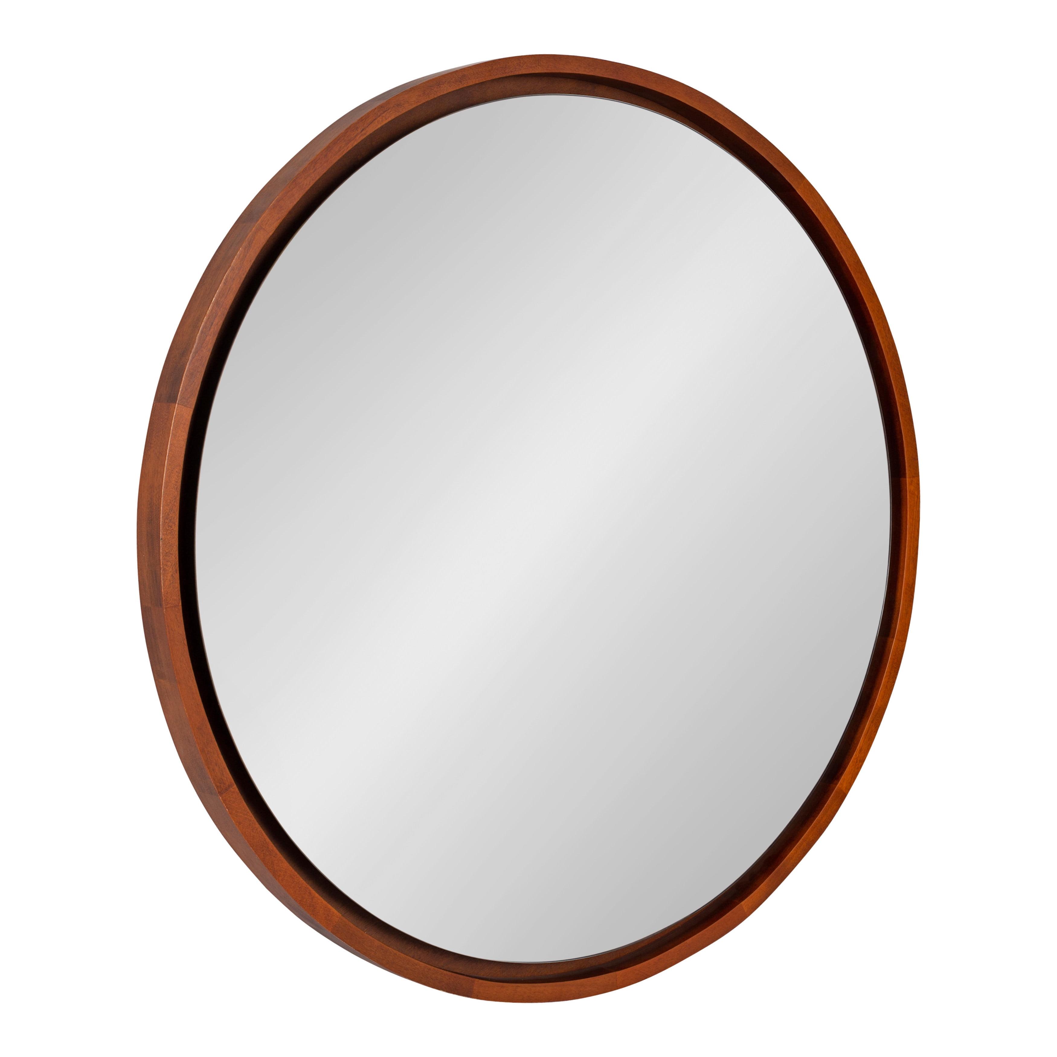 Kate & Laurel All Things Decor 30" Evans Round Wall Mirror Walnut Brown: Modern Style, Wood Frame, No Assembly Required