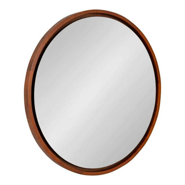 Kate & Laurel All Things Decor 30" Evans Round Wall Mirror Walnut Brown: Modern Style, Wood Frame, No Assembly Required