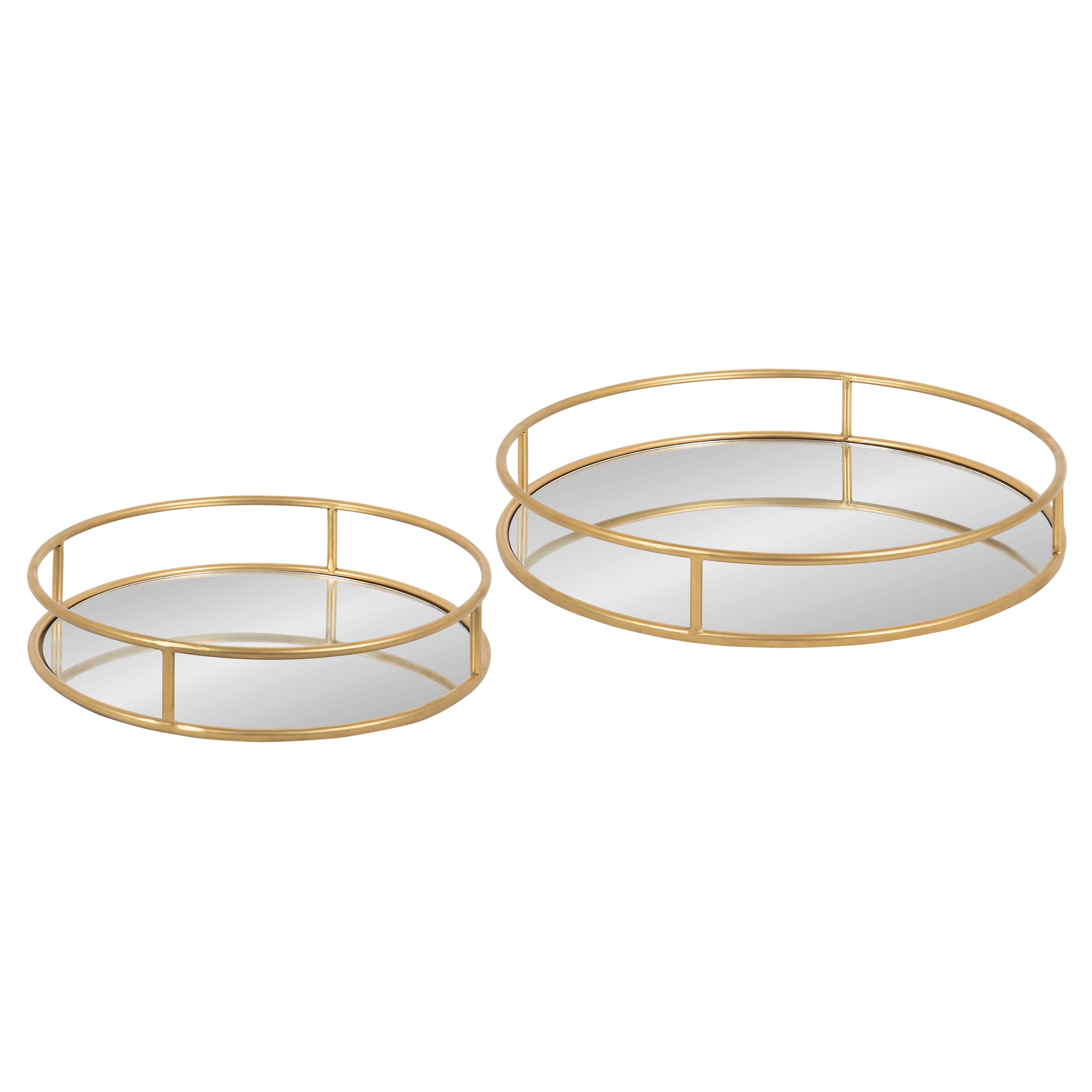 Felicia Glamorous Gold Round Metal Nesting Trays with Mirror Surface, Set of 2