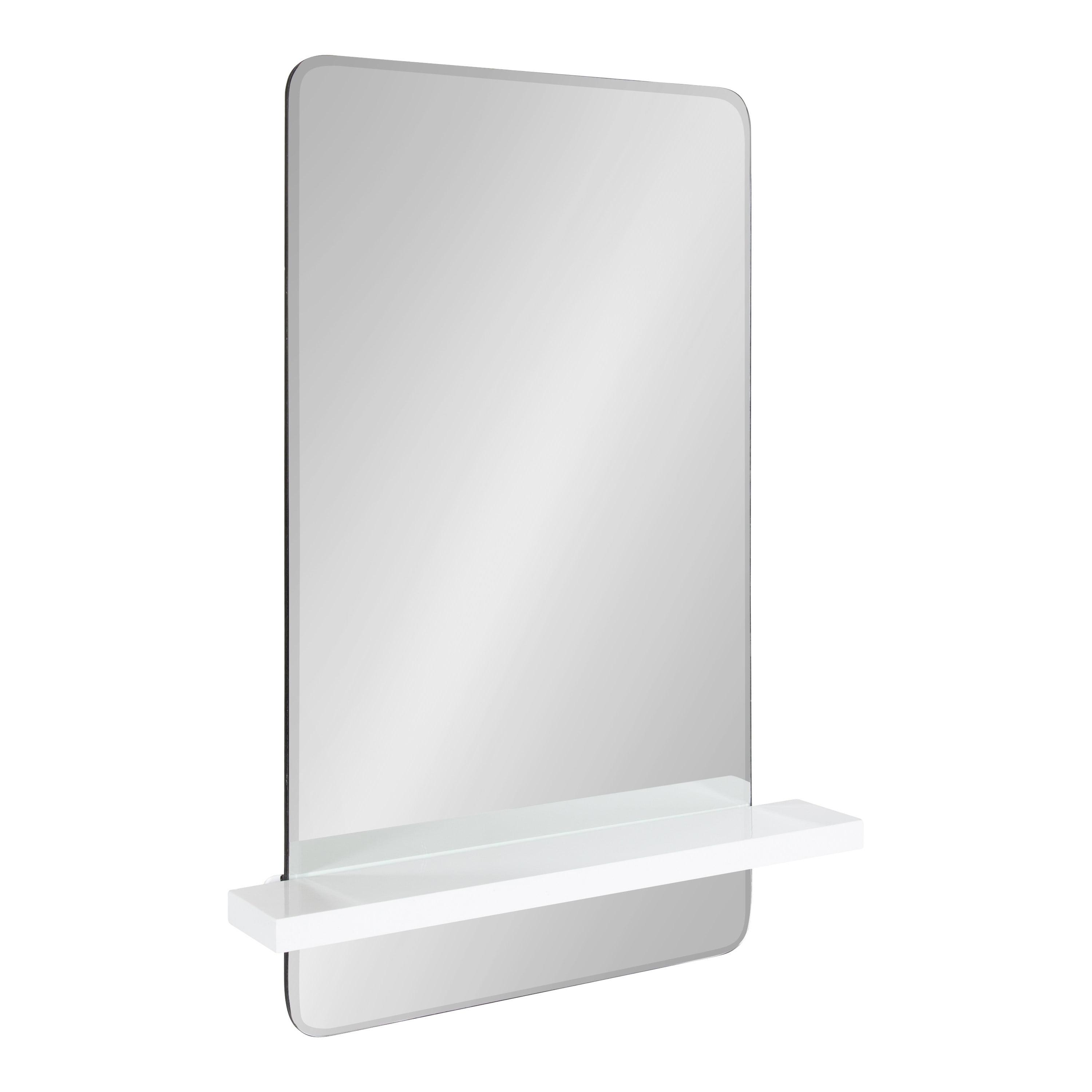 22" x 30" Fosset Frameless Mirror with Shelf White - Kate & Laurel All Things Decor: Chic Bathroom Vanity, Wall Mount