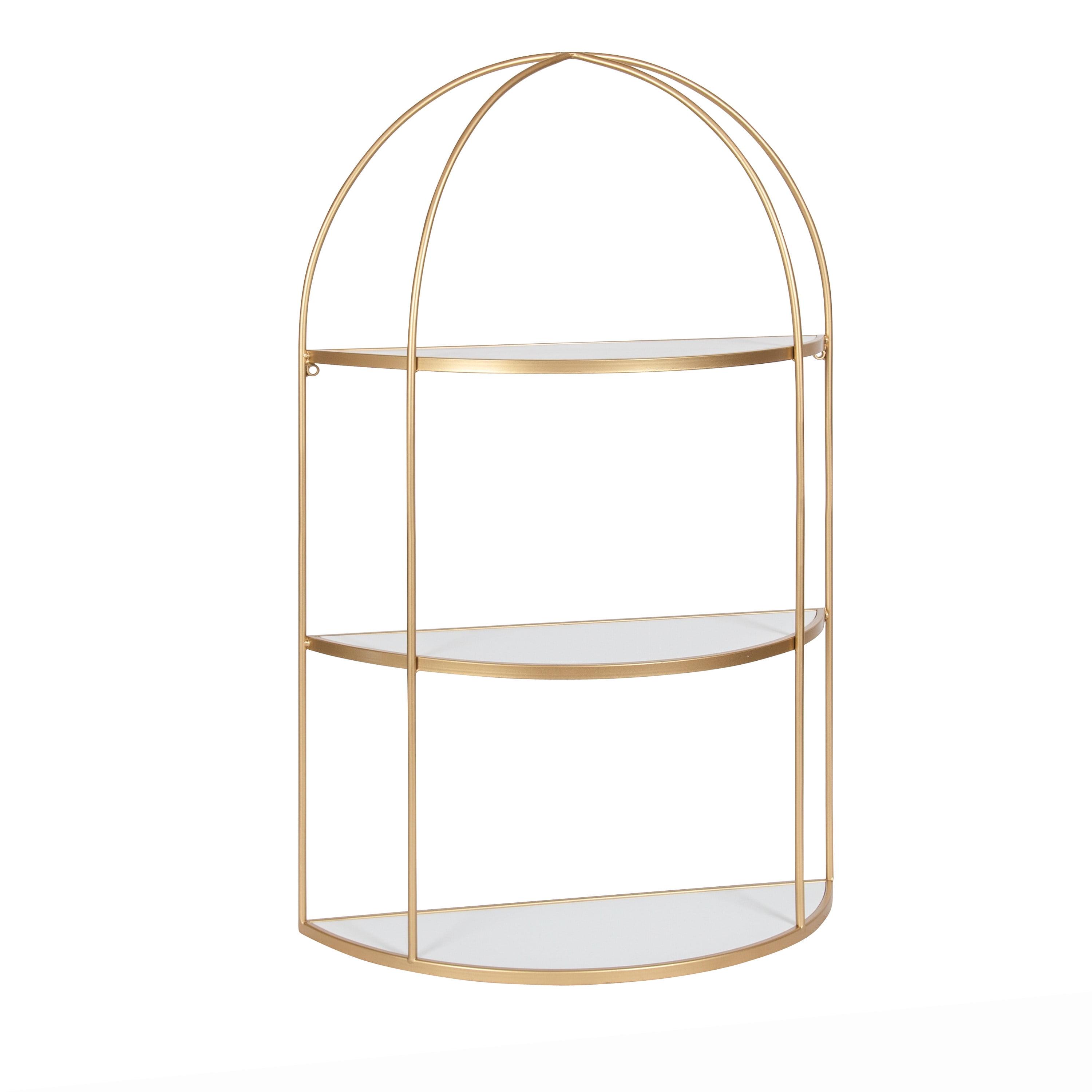 White and Gold Tiered Wall Shelf with Arched Metal Frame