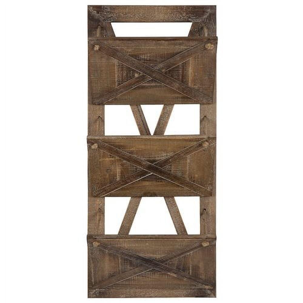 Rustic Brown Wood 3-Pocket Hanging Wall File Organizer