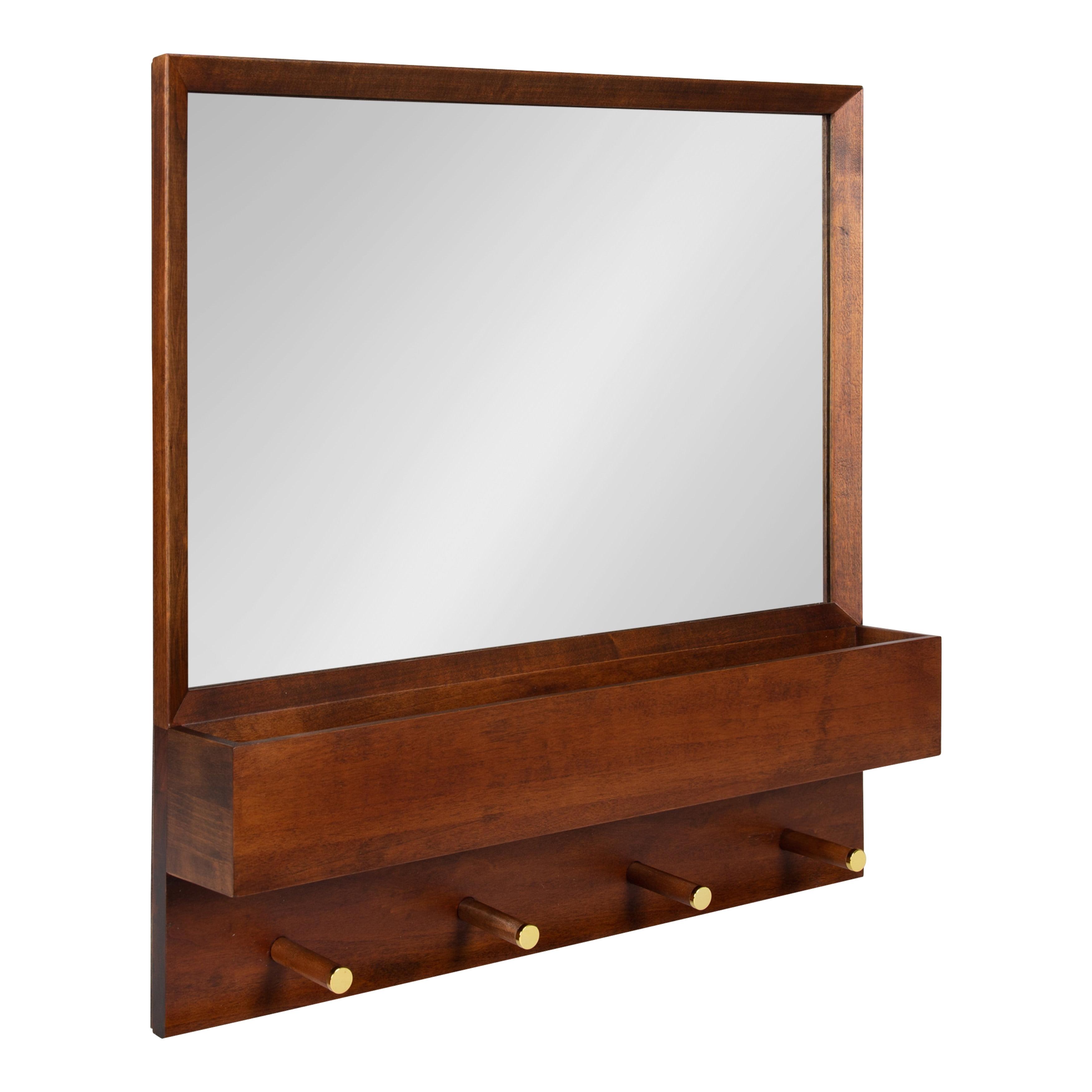 24"x24" Hinter Functional Wall Mirror Walnut Brown - Kate & Laurel All Things Decor: Entryway Organizer, Shelf & Pegs