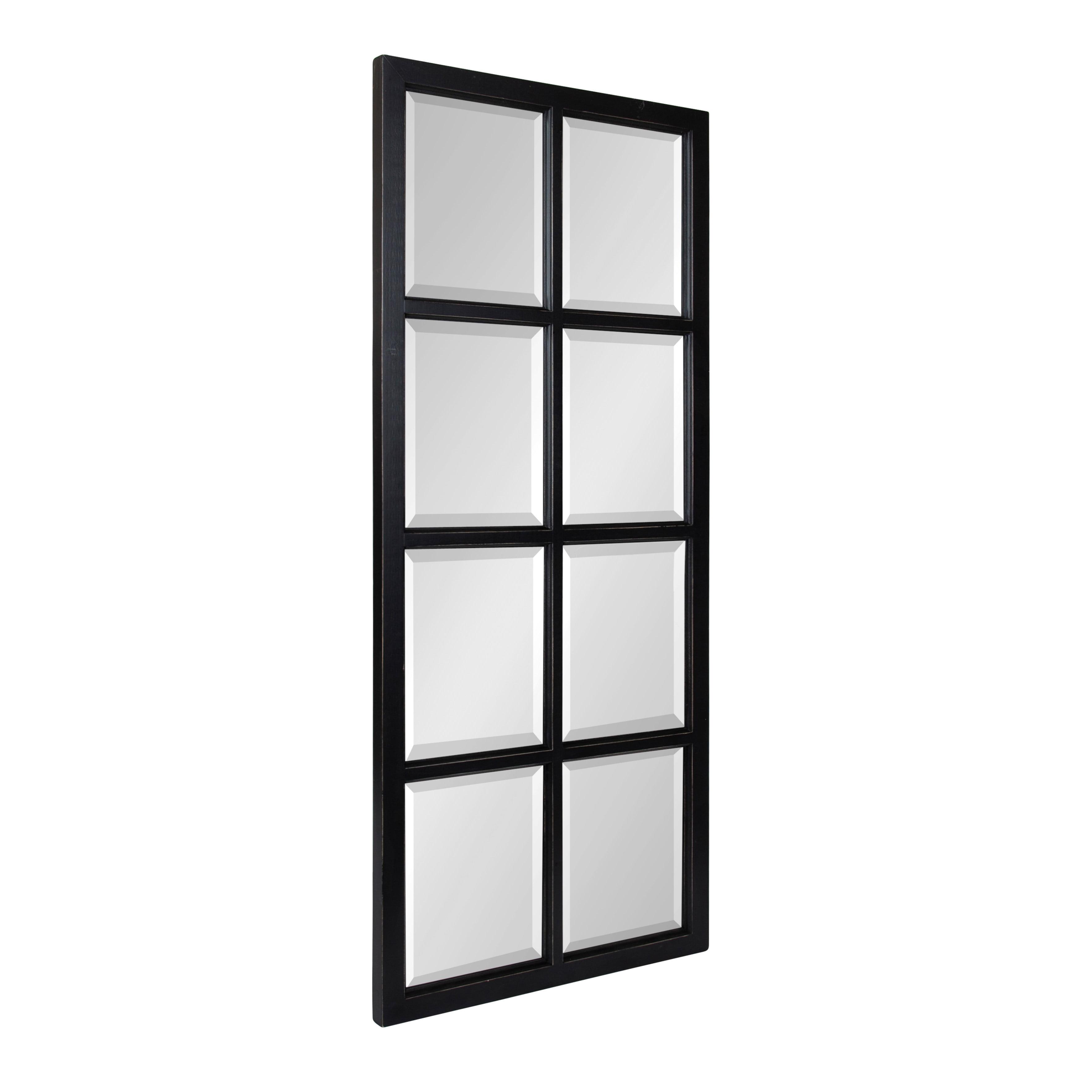 Kate and Laurel Hogan 8-Panel Windowpane Wood Wall Mirror, 18 x 42, Distressed Black, Chic Window-Inspired Wall Accent