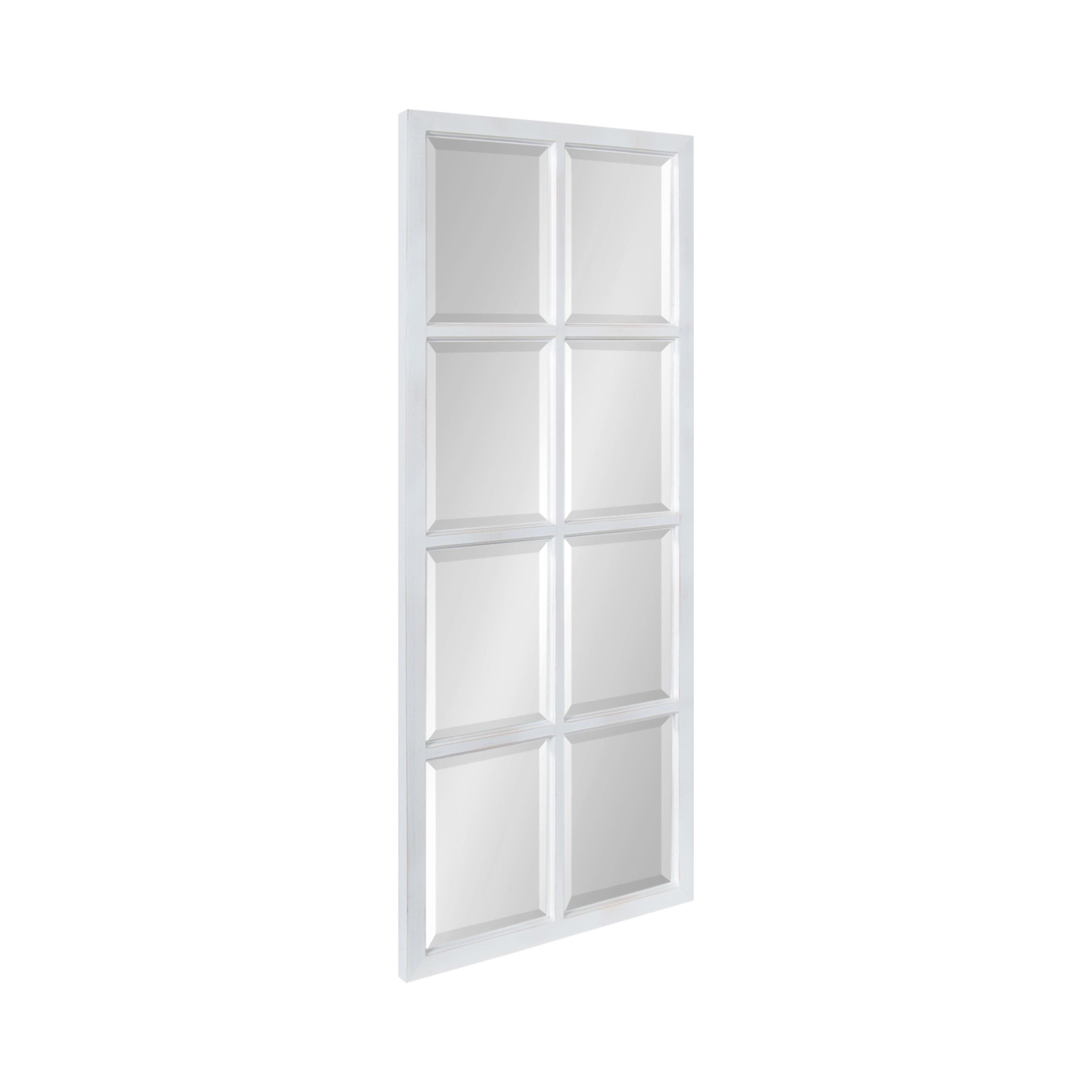 Kate & Laurel All Things Decor 18" x 42" Hogan Windowpane Wall Mirror White: Beveled Glass, Rustic Finish, Wood Frame, Wall Mounted