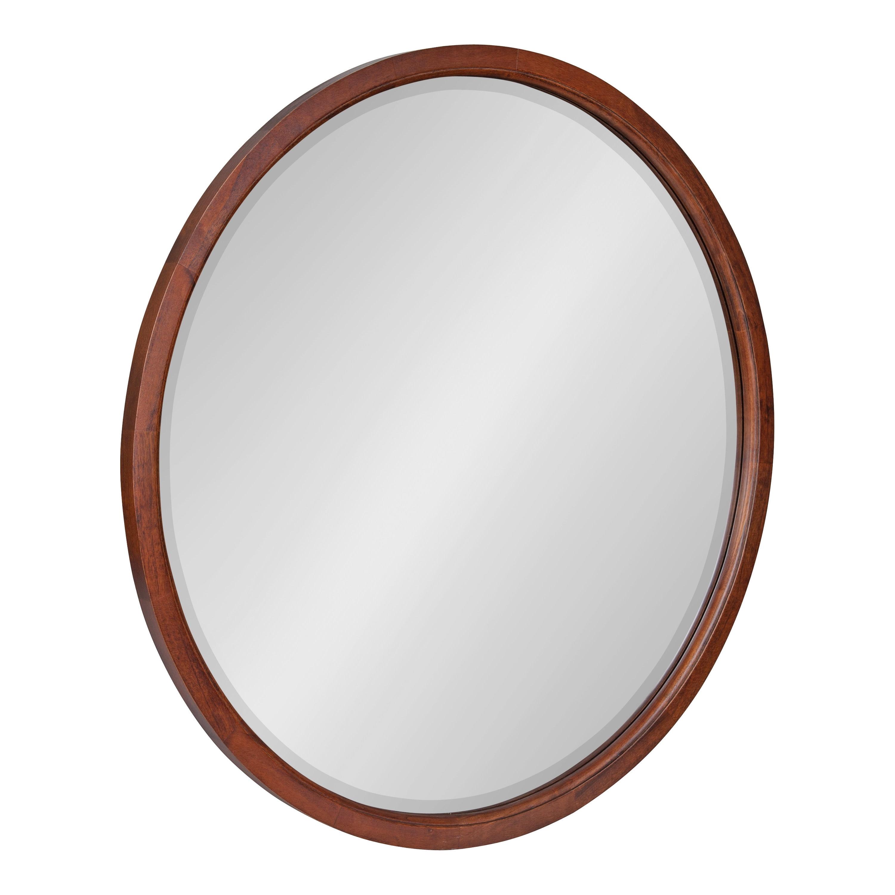 32" x 32" Hogan Round Framed Decorative Wall Mirror Walnut Brown : Modern Wood Frame, No Assembly Required
