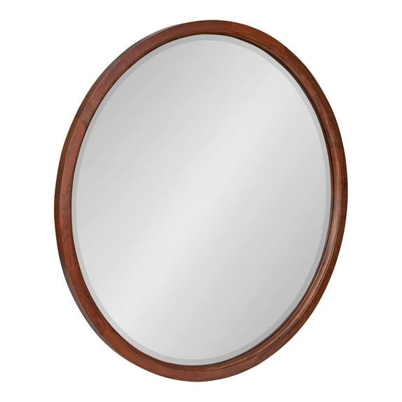 32" x 32" Hogan Round Framed Decorative Wall Mirror Walnut Brown : Modern Wood Frame, No Assembly Required