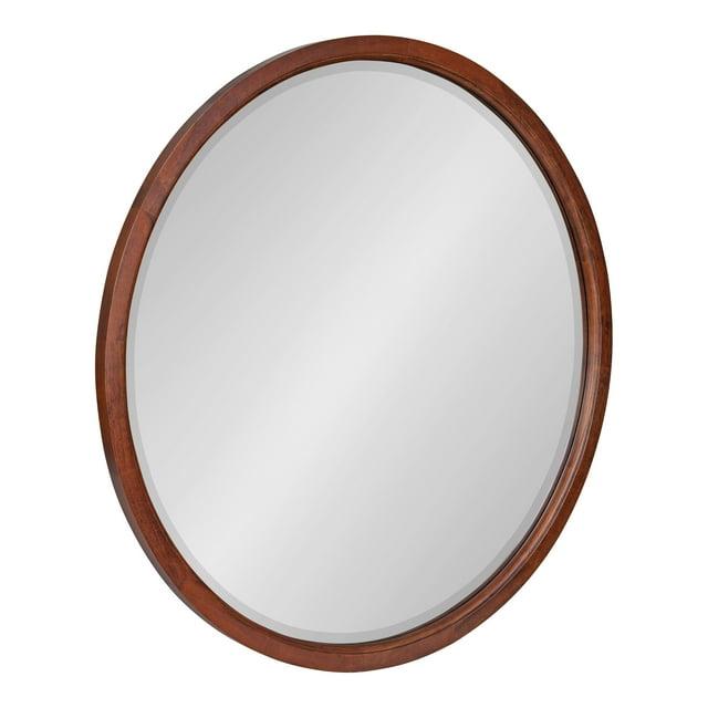 32" x 32" Hogan Round Framed Decorative Wall Mirror Walnut Brown : Modern Wood Frame, No Assembly Required