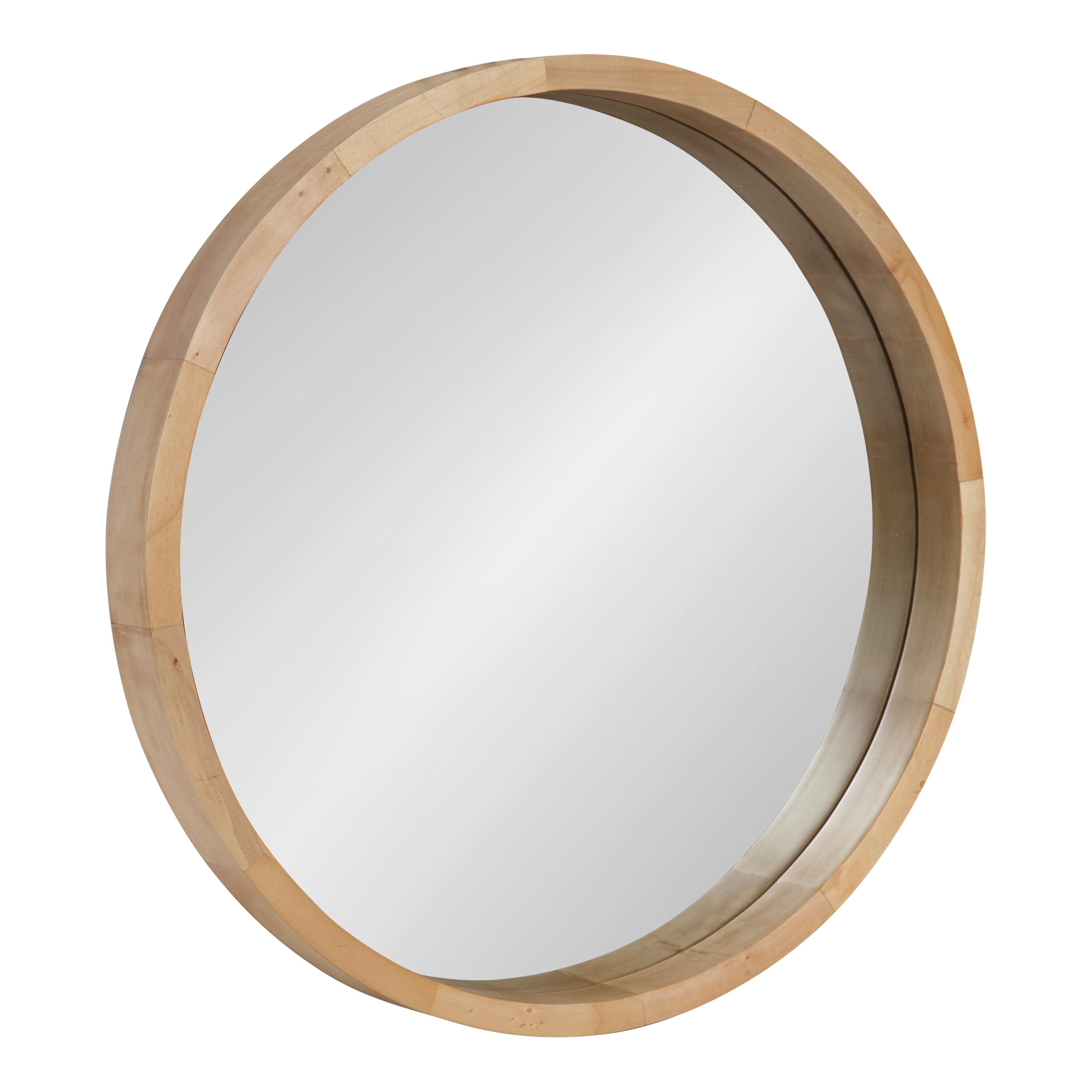 22" x 22" Hutton Round Wood Wall Mirror Natural - Kate and Laurel: Wall Mount, No Assembly Required