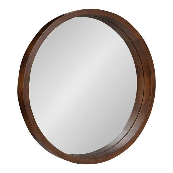 22" x 22" Hutton Round Wood Wall Mirror Walnut Brown - Kate and Laurel