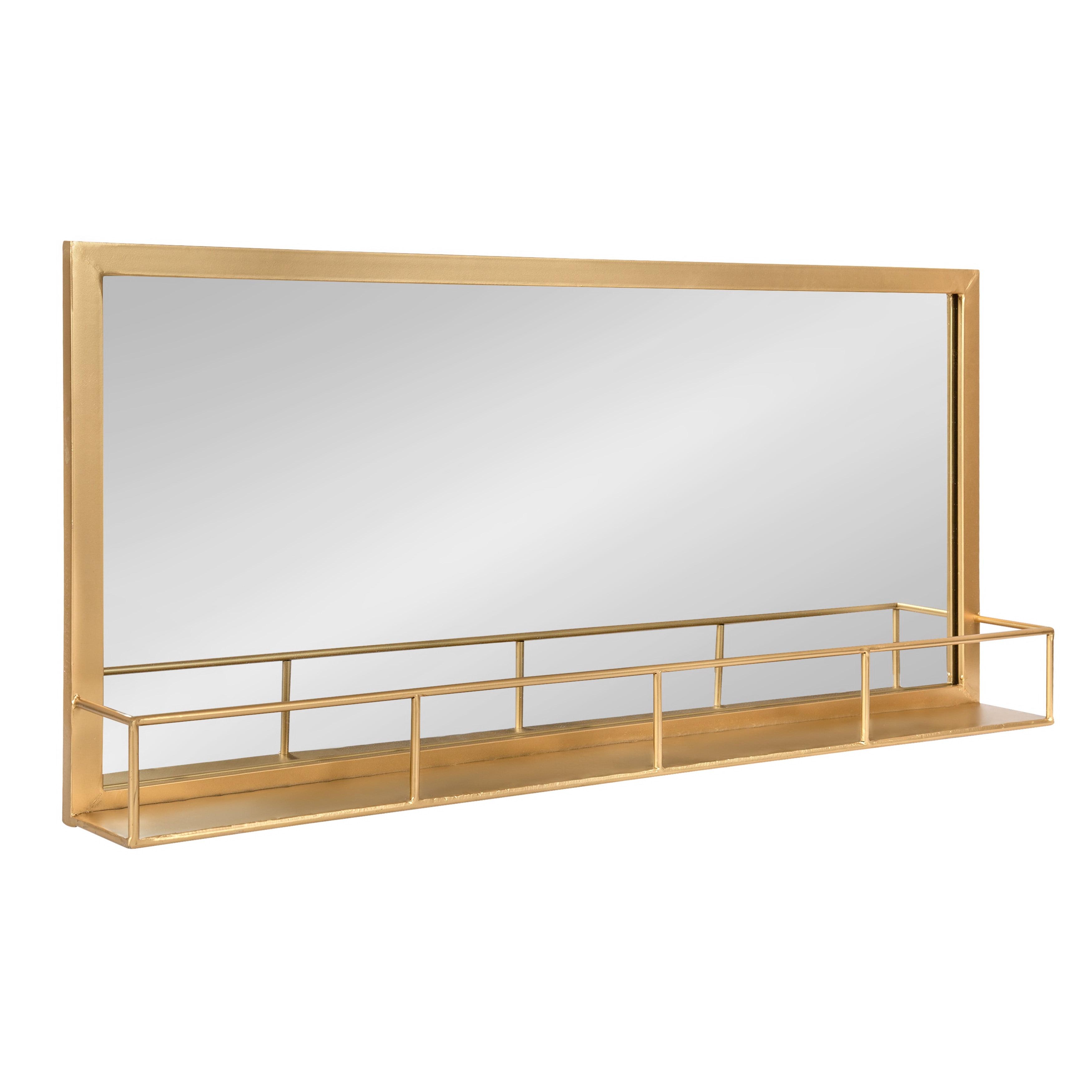 18" x 40" Jackson Metal Frame Mirror with Shelf Gold - Kate & Laurel All Things Decor: Chic Rectangle, No Assembly Required