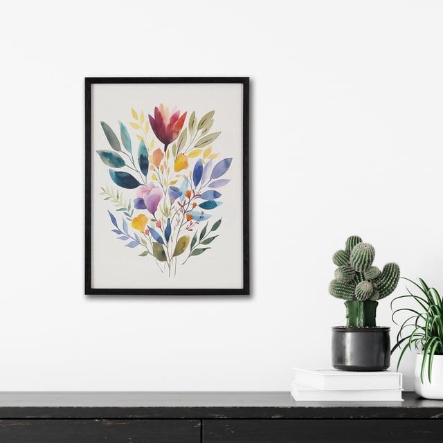 Kate & Laurel All Things Decor 12"x16" Gallery Jewel Tone Botanical Watercolor Bouquet Print by The Creative Bunch Studio Black
