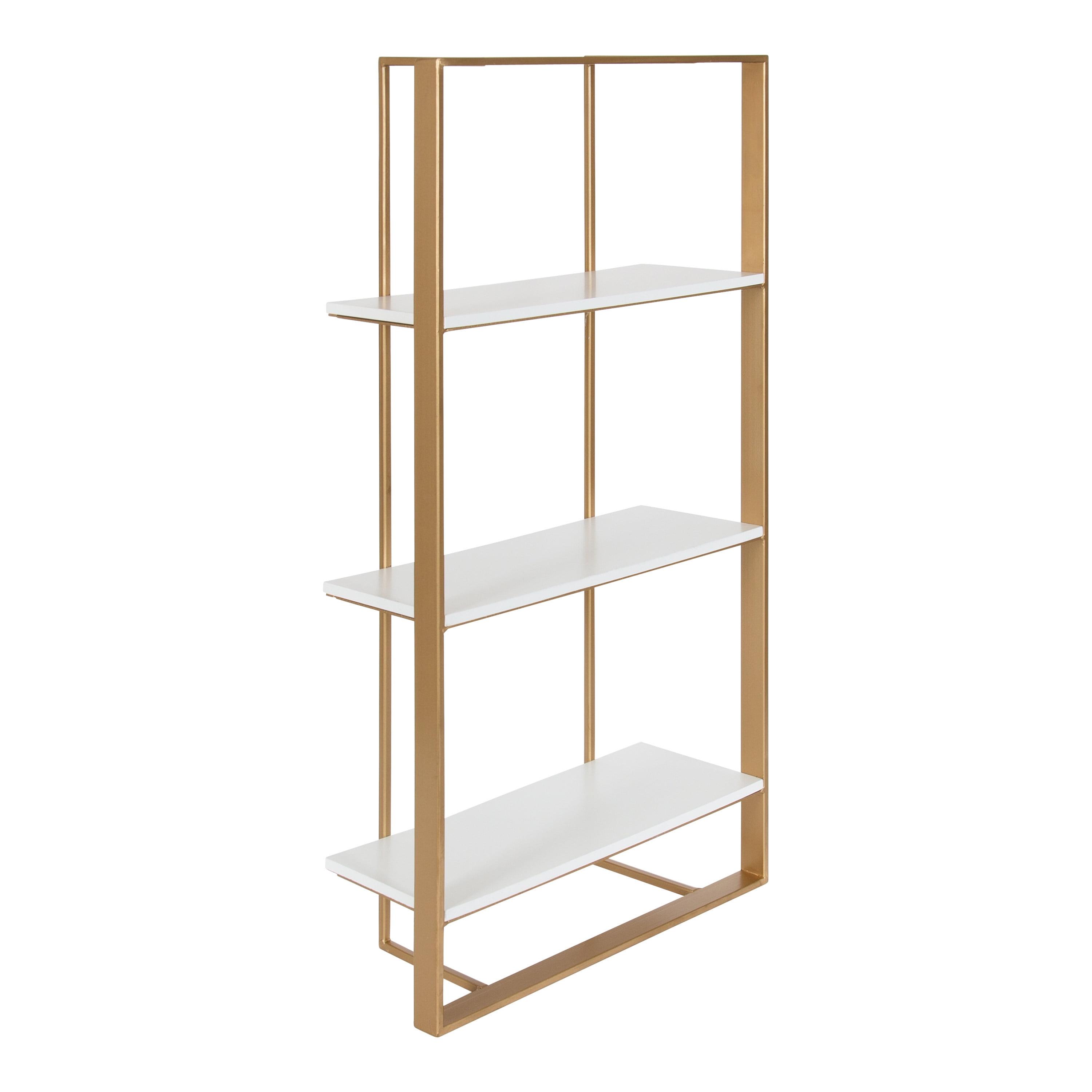 Kate and Laurel Kercheval Modern Glam Wood Wall Shelf, 15 x 32, White and Gold