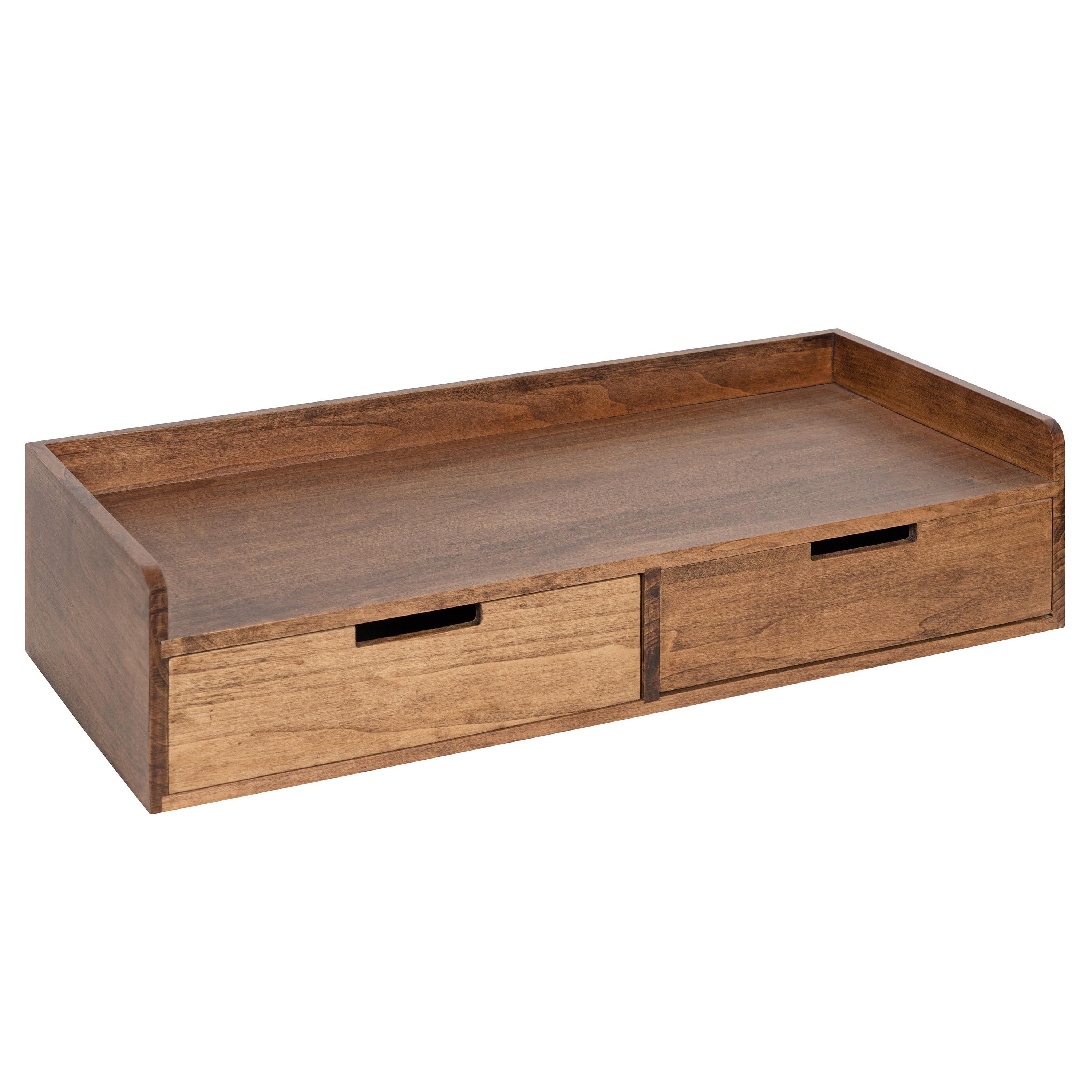 Rustic Farmhouse Medium Brown Wood Floating Console with Storage
