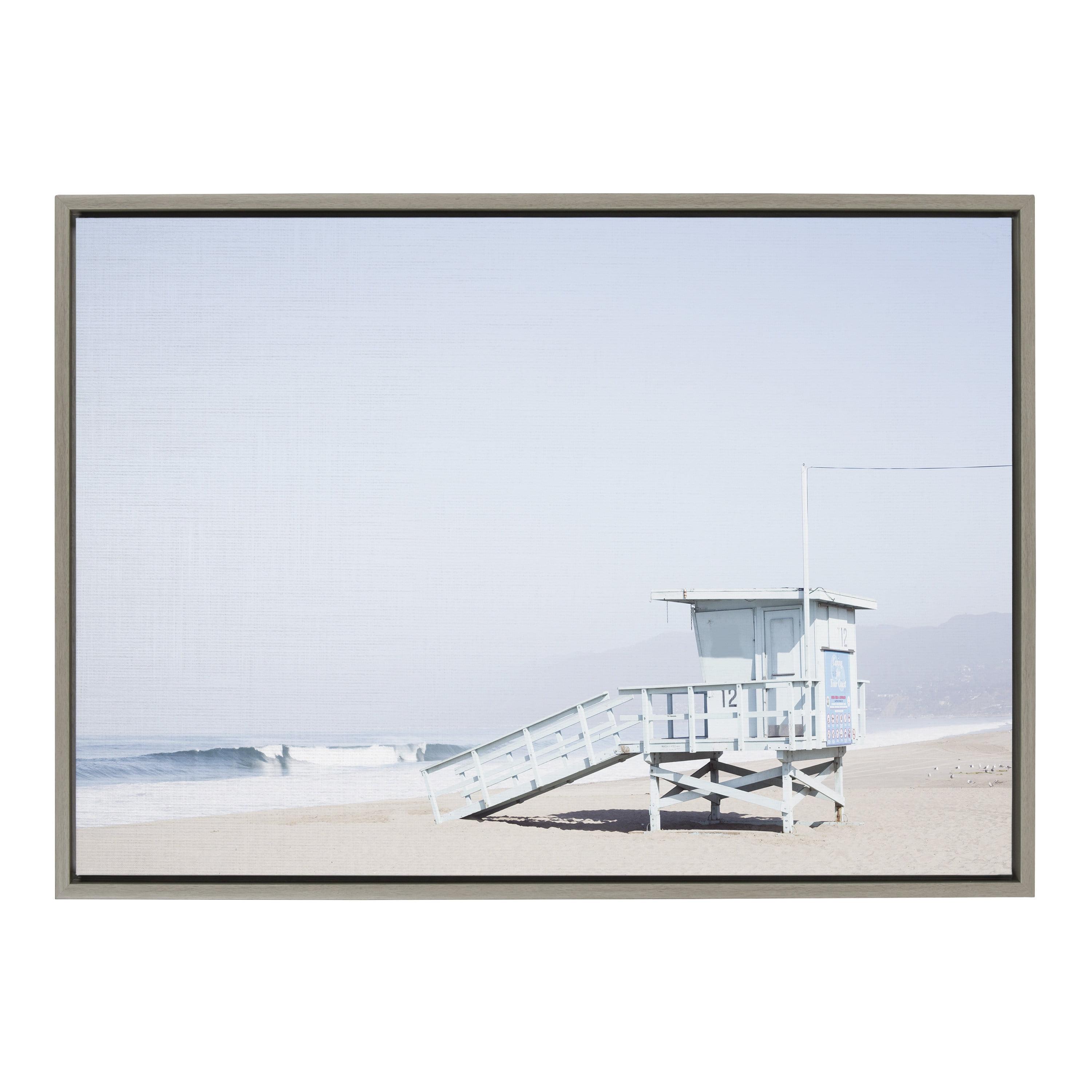 Kate and Laurel Sylvie Pale Blue Life Guard Tower Framed Canvas by Caroline Mint